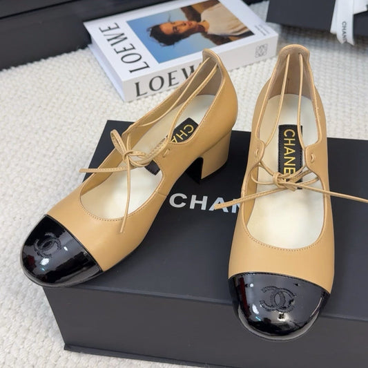 MARY JANE PUMPS 55 MM IN SAND YELLOW MIX BLACK LAMBSKIN - 34