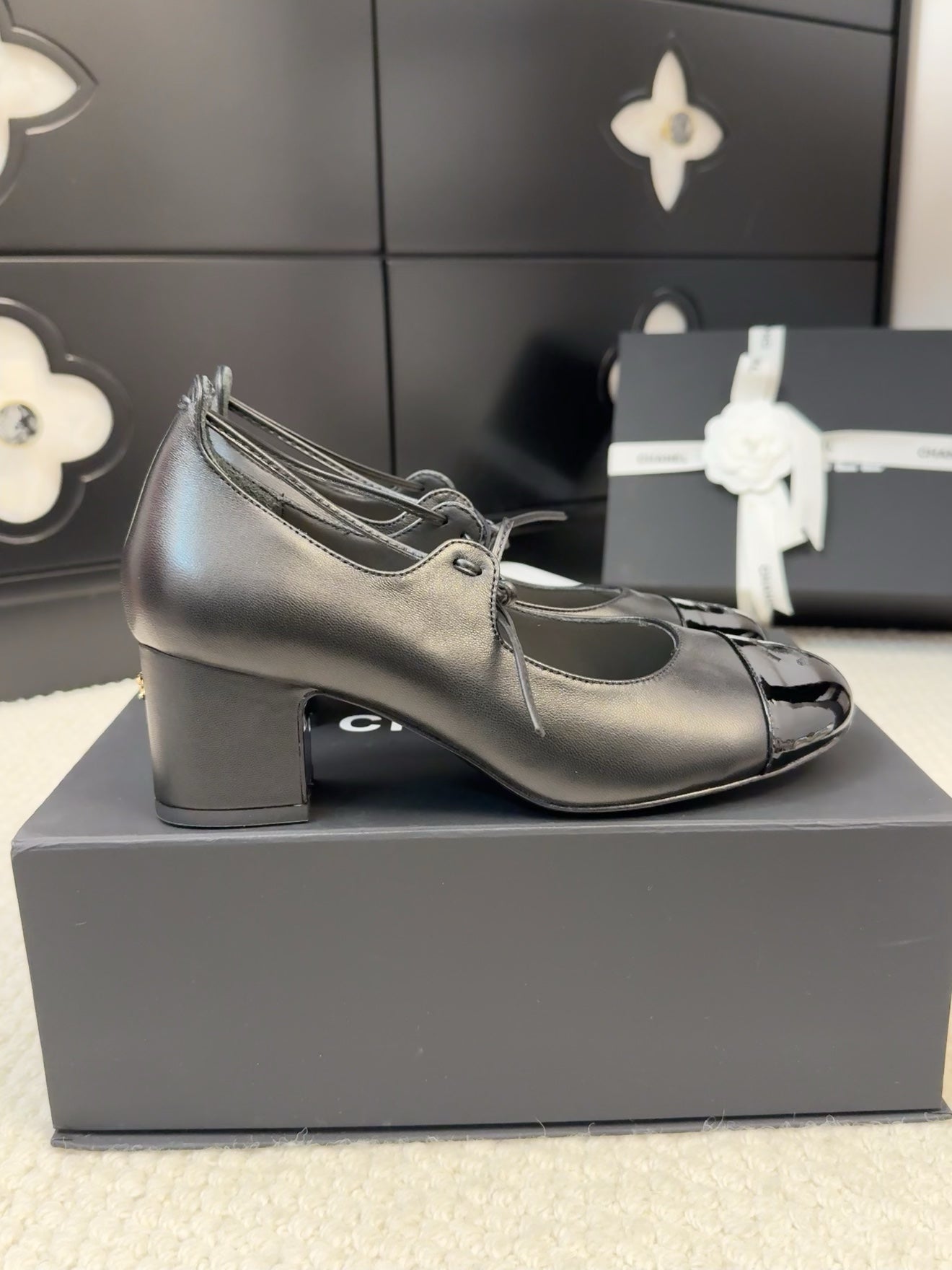 MARY JANE PUMPS 55 MM IN BLACK LAMBSKIN - 34