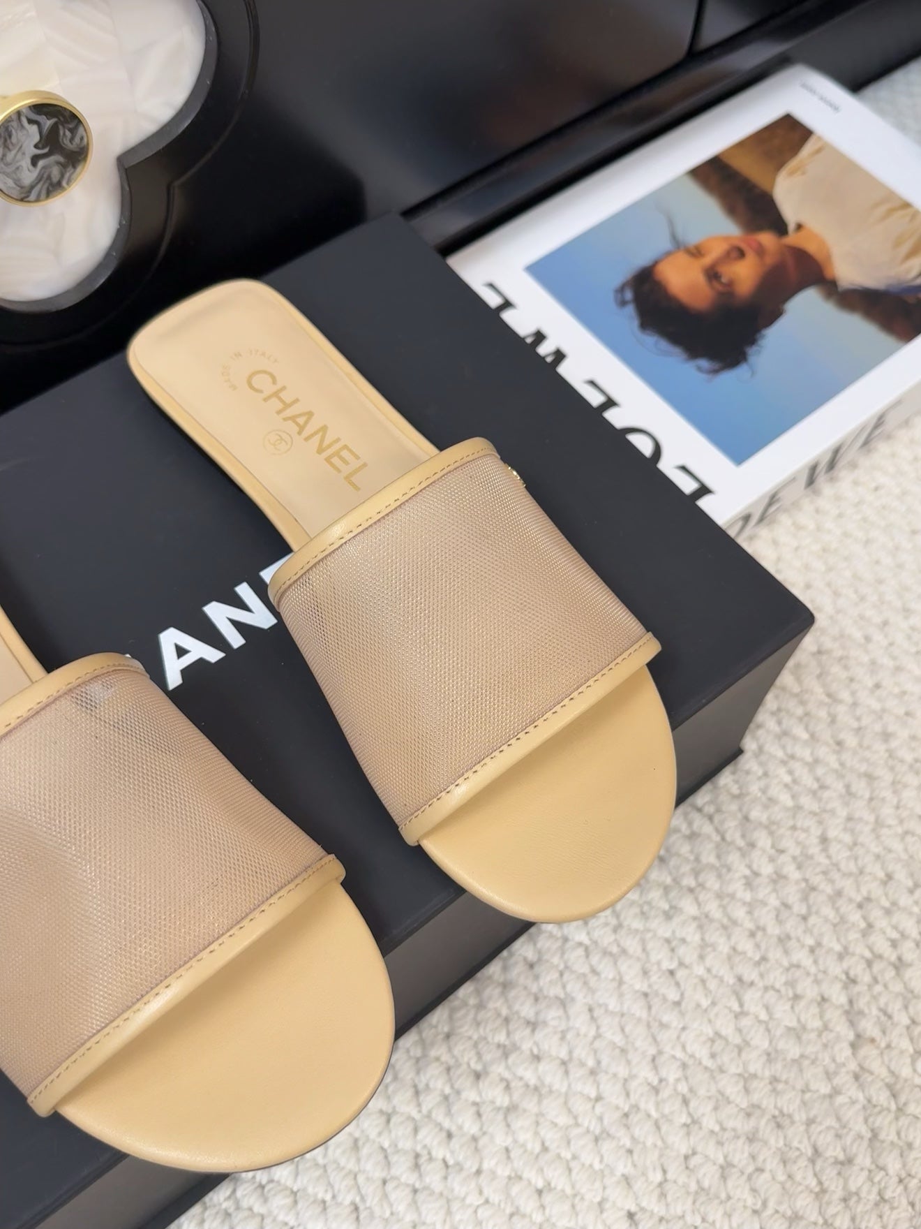 FLAT SLIDE IN FLAX YELLOW MESH AND SUEDE - 35