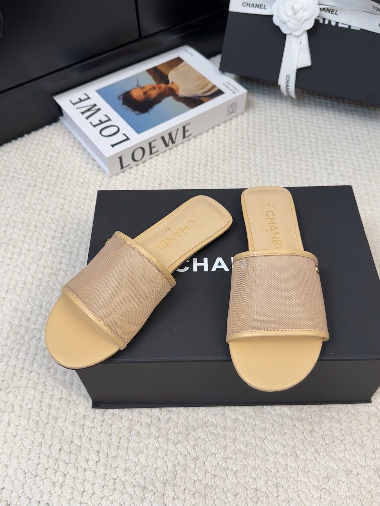 FLAT SLIDE IN FLAX YELLOW MESH AND SUEDE - 35