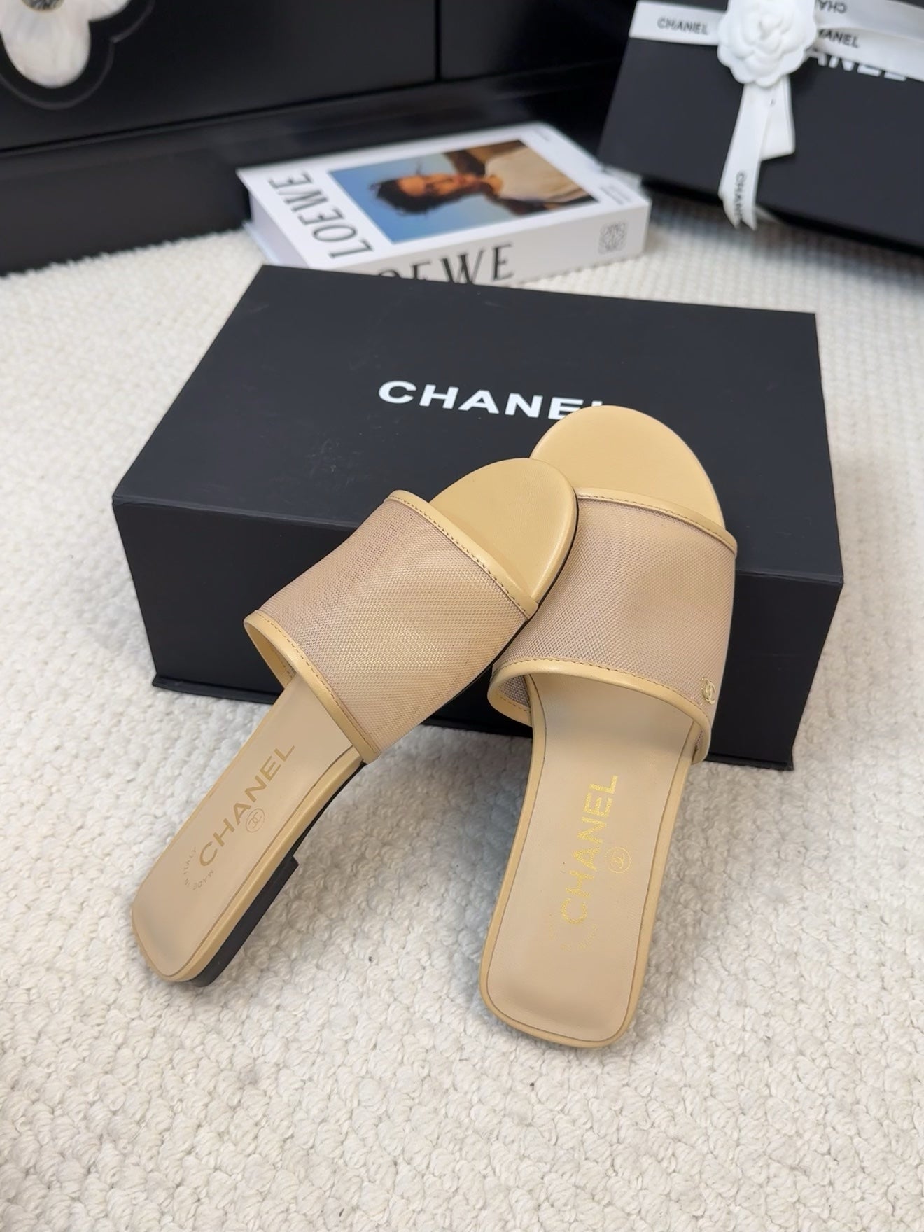 FLAT SLIDE IN FLAX YELLOW MESH AND SUEDE - 35