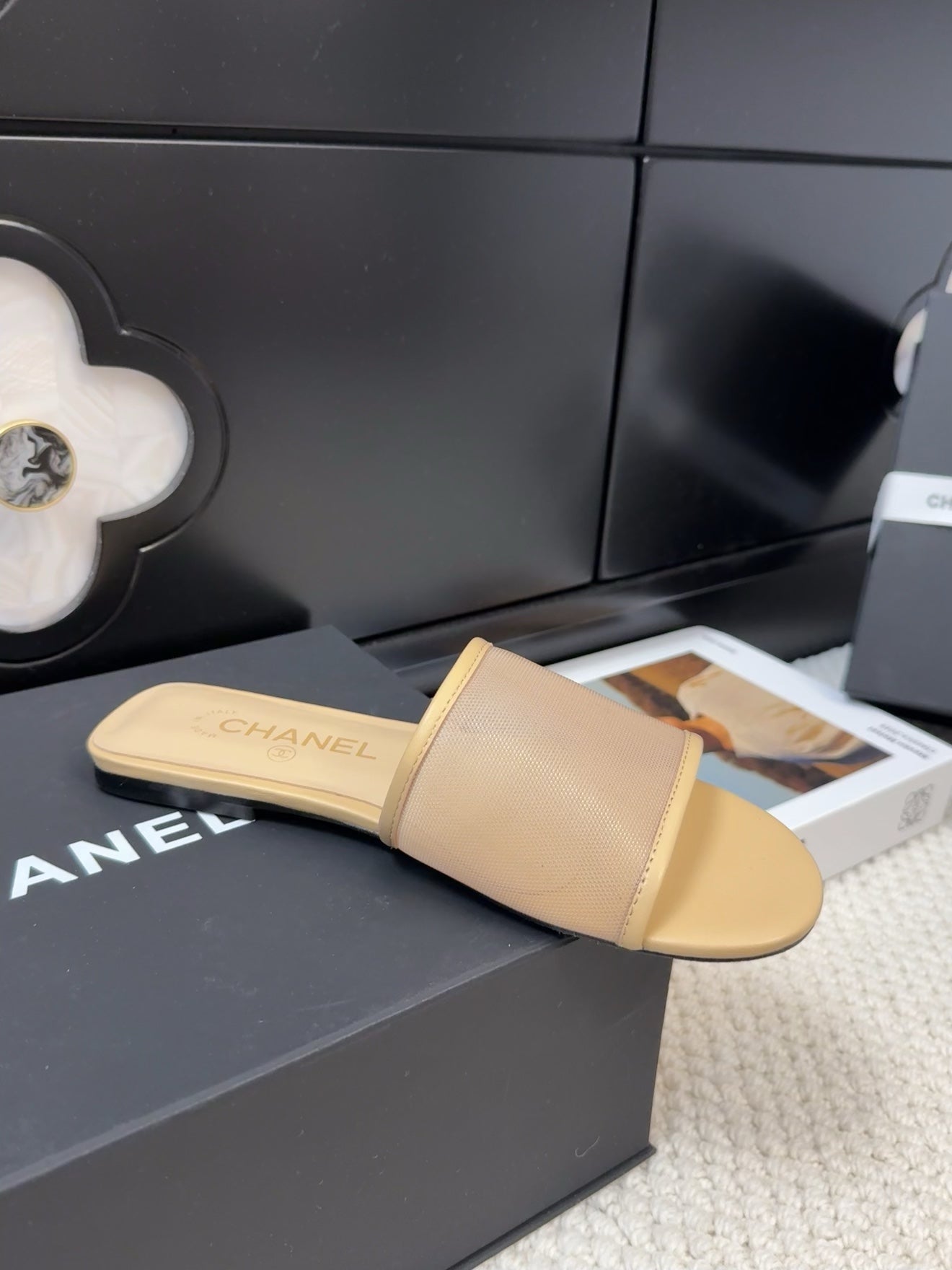 FLAT SLIDE IN FLAX YELLOW MESH AND SUEDE - 35
