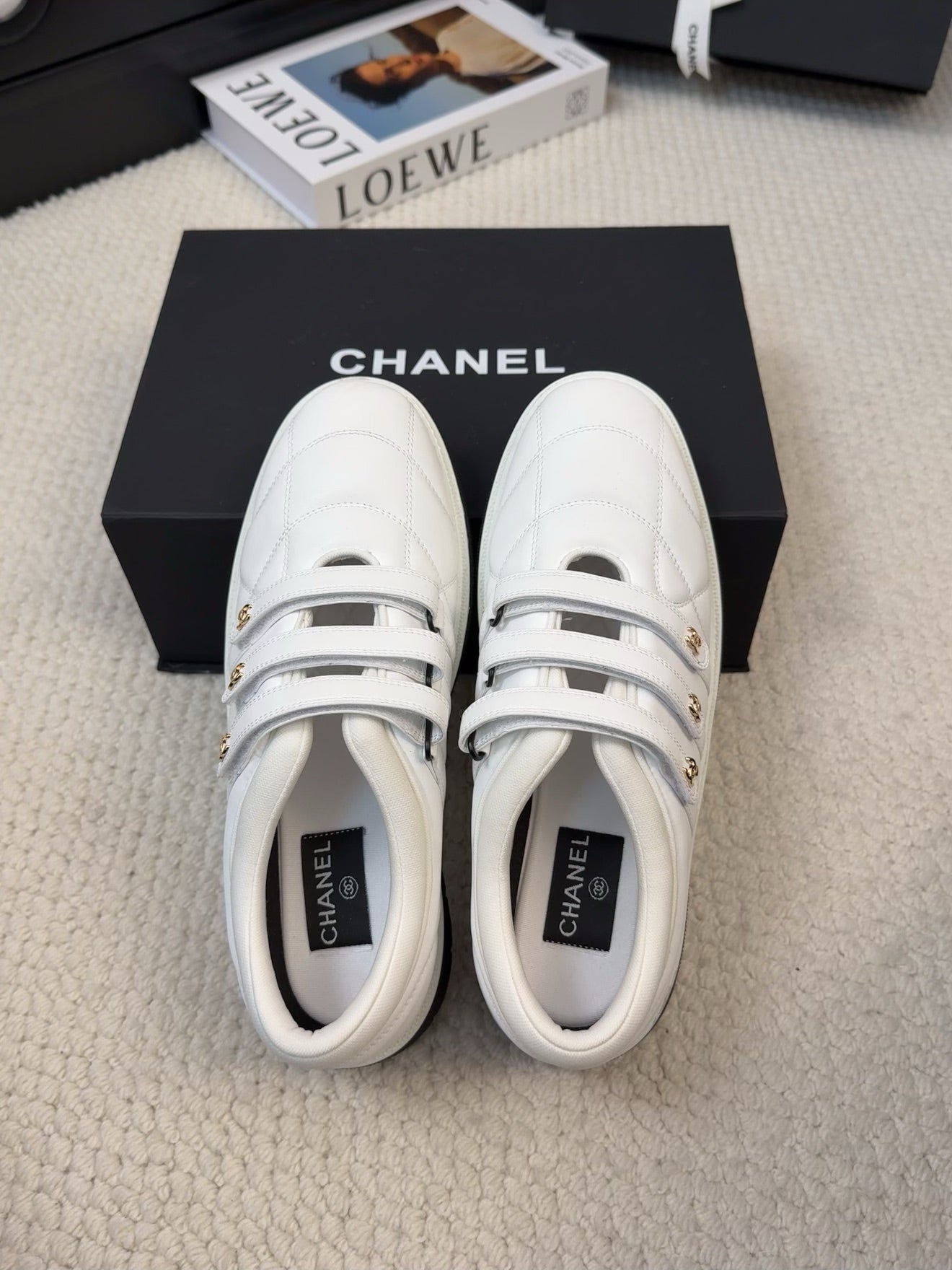 SNEAKERS WITH THREE STRAPS IN WHITE CALFSKIN - 35