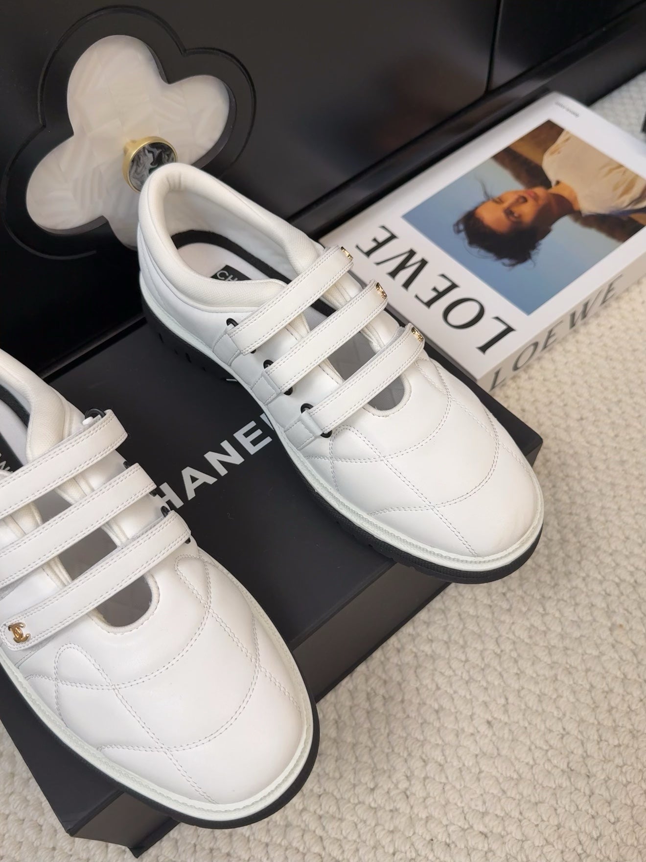 SNEAKERS WITH THREE STRAPS IN WHITE CALFSKIN - 35