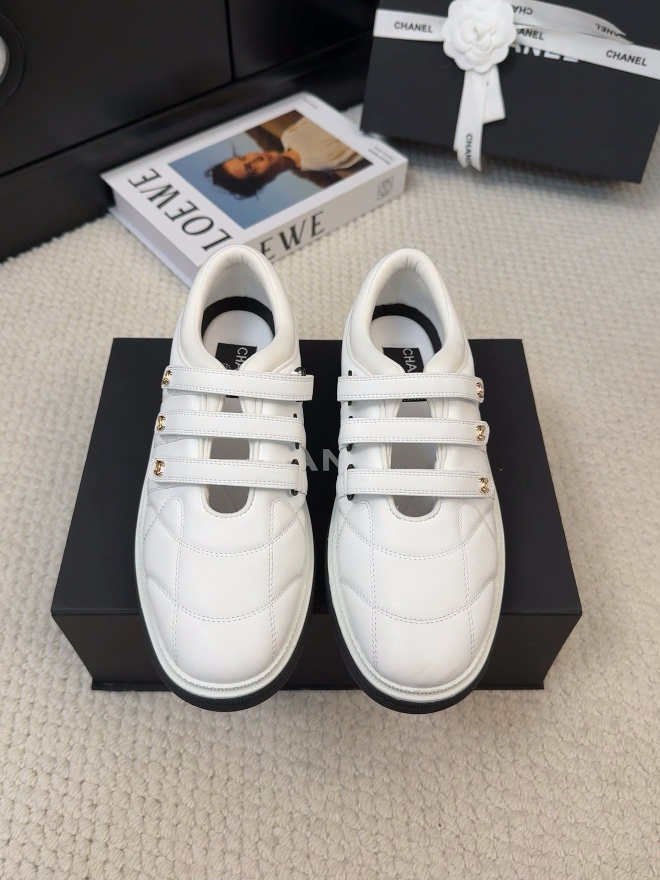 SNEAKERS WITH THREE STRAPS IN WHITE CALFSKIN - 35
