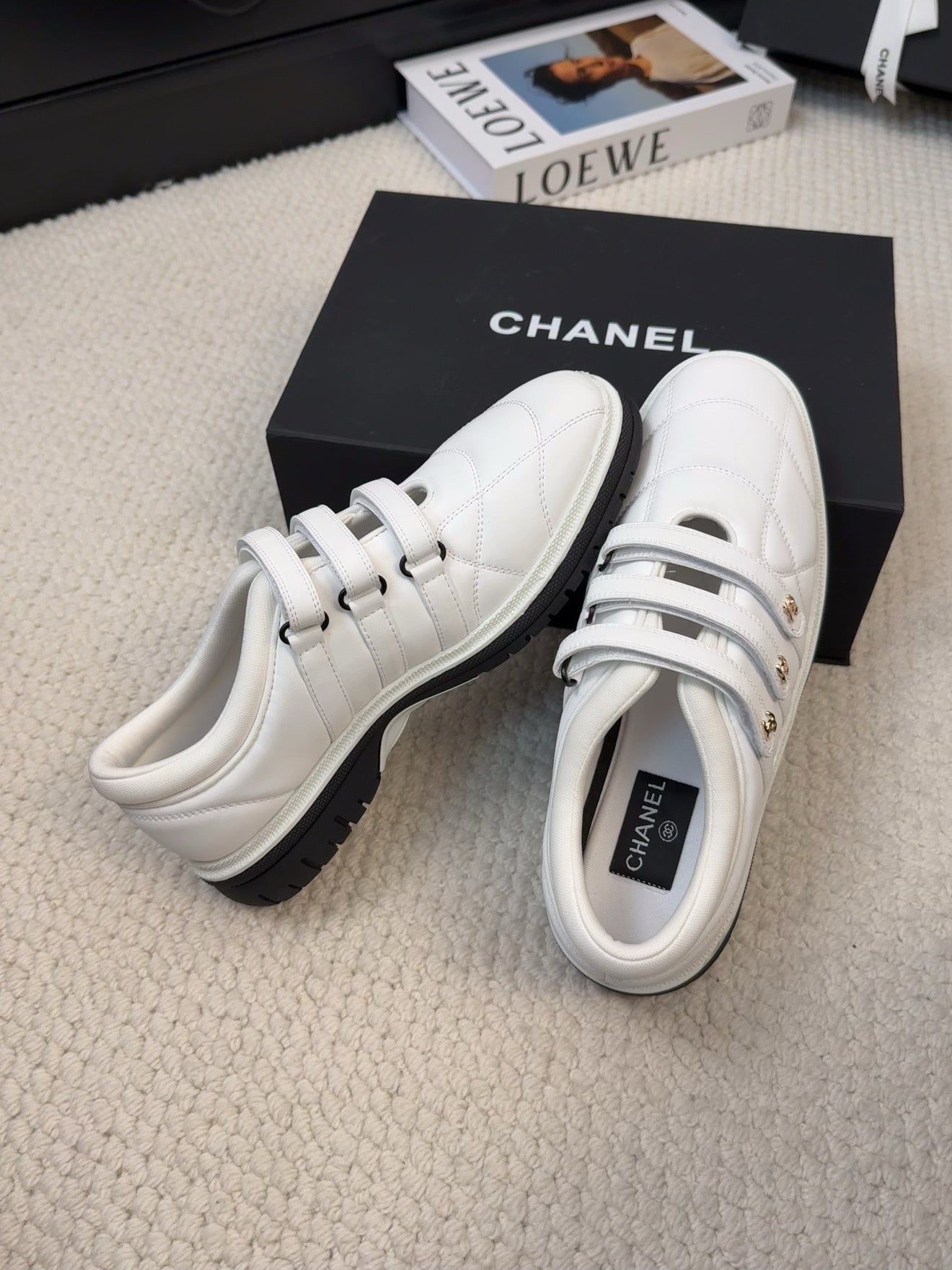 SNEAKERS WITH THREE STRAPS IN WHITE CALFSKIN - 35