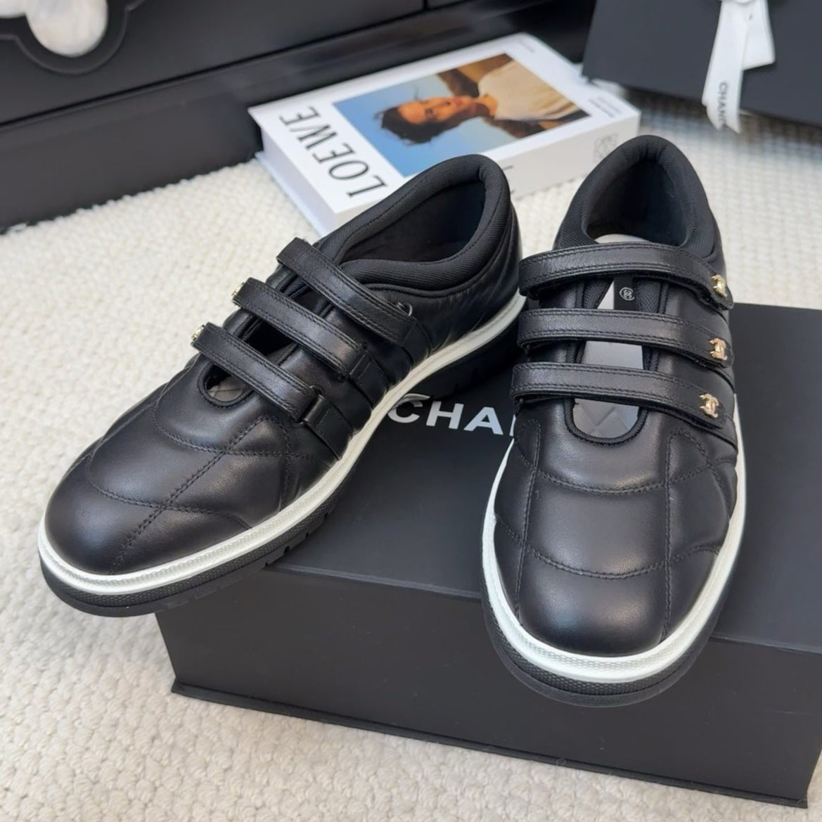 SNEAKERS WITH THREE STRAPS IN BLACK CALFSKIN - 35