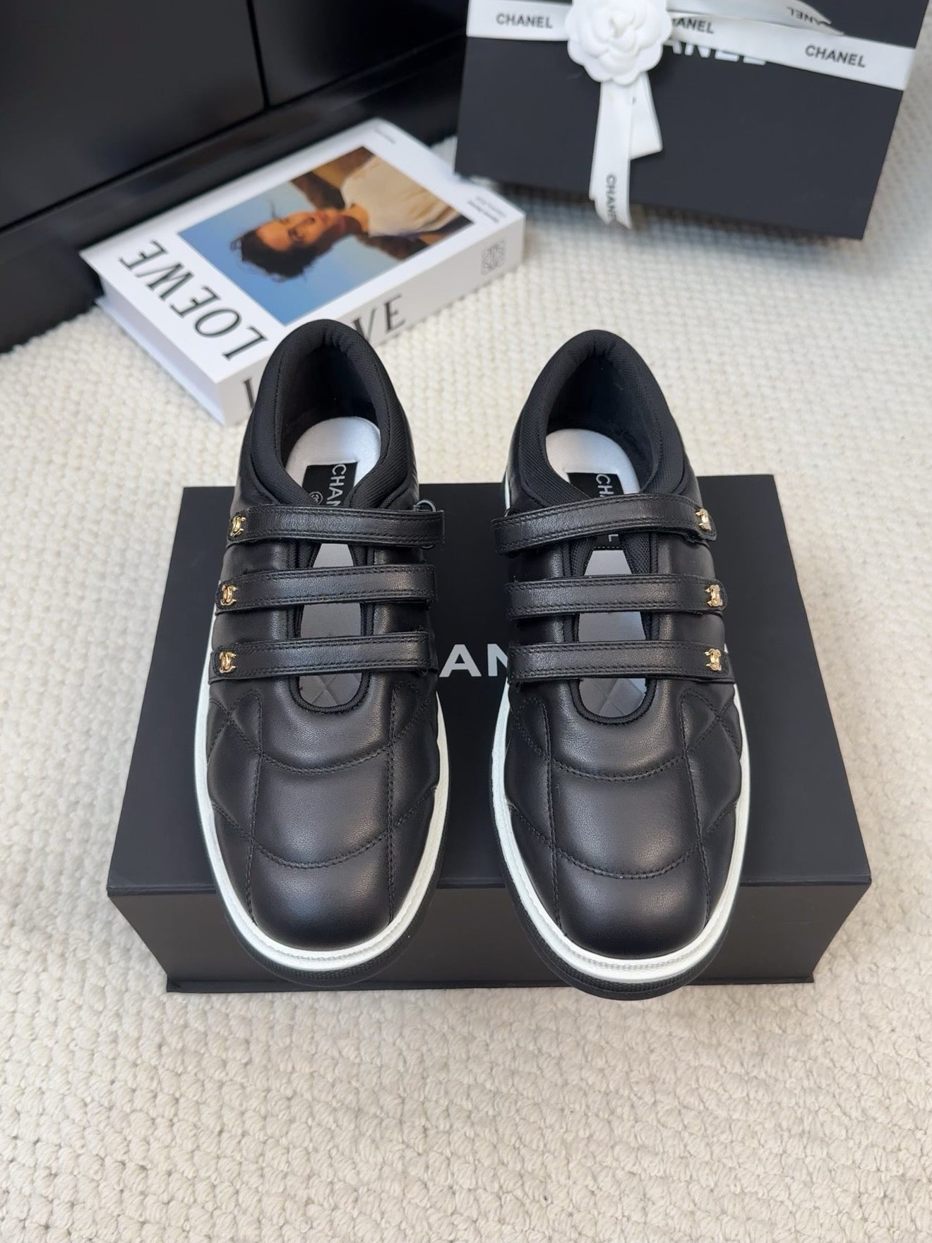 SNEAKERS WITH THREE STRAPS IN BLACK CALFSKIN - 35