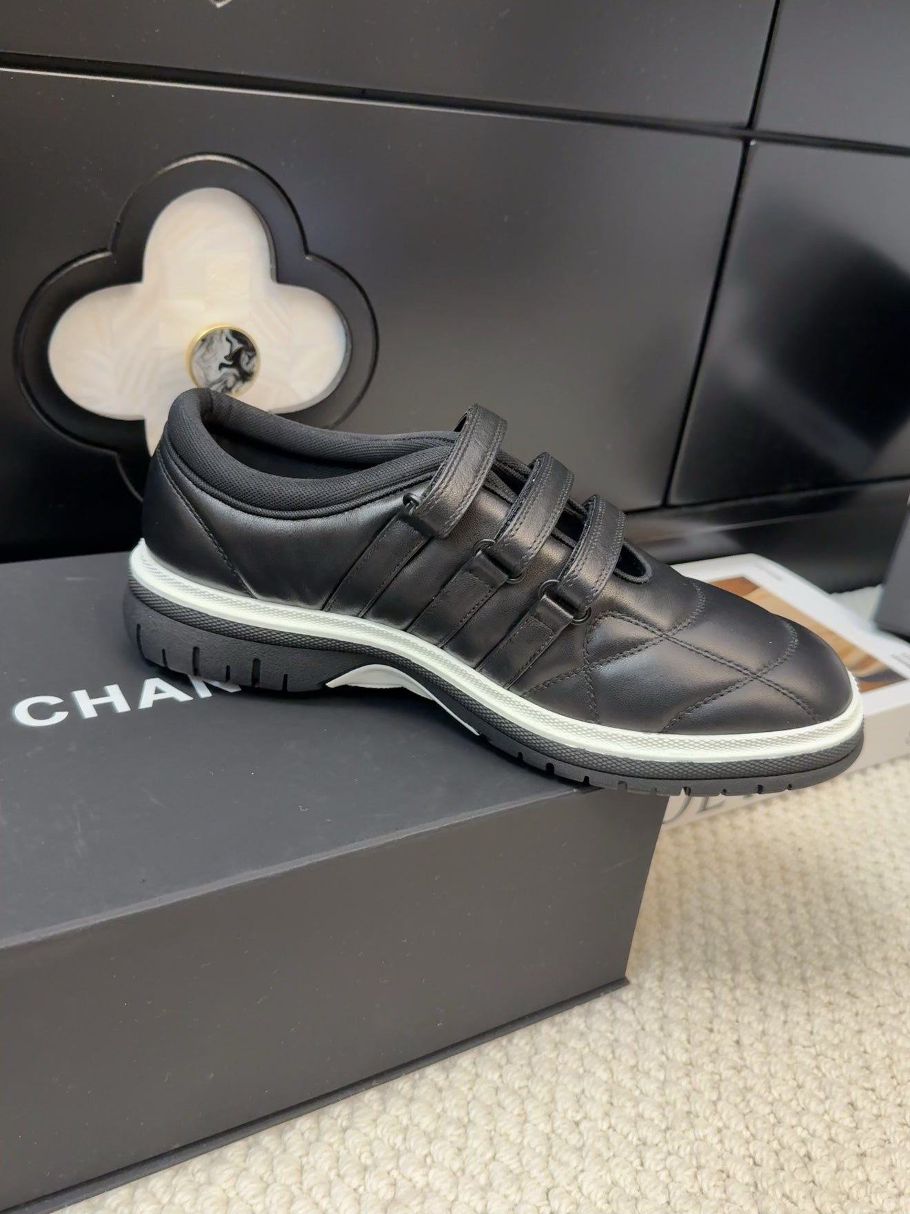 SNEAKERS WITH THREE STRAPS IN BLACK CALFSKIN - 35