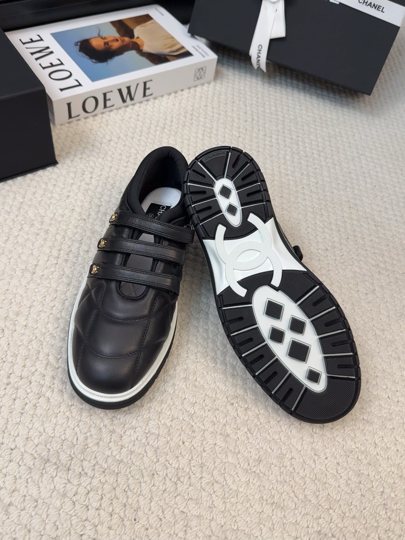 SNEAKERS WITH THREE STRAPS IN BLACK CALFSKIN - 35