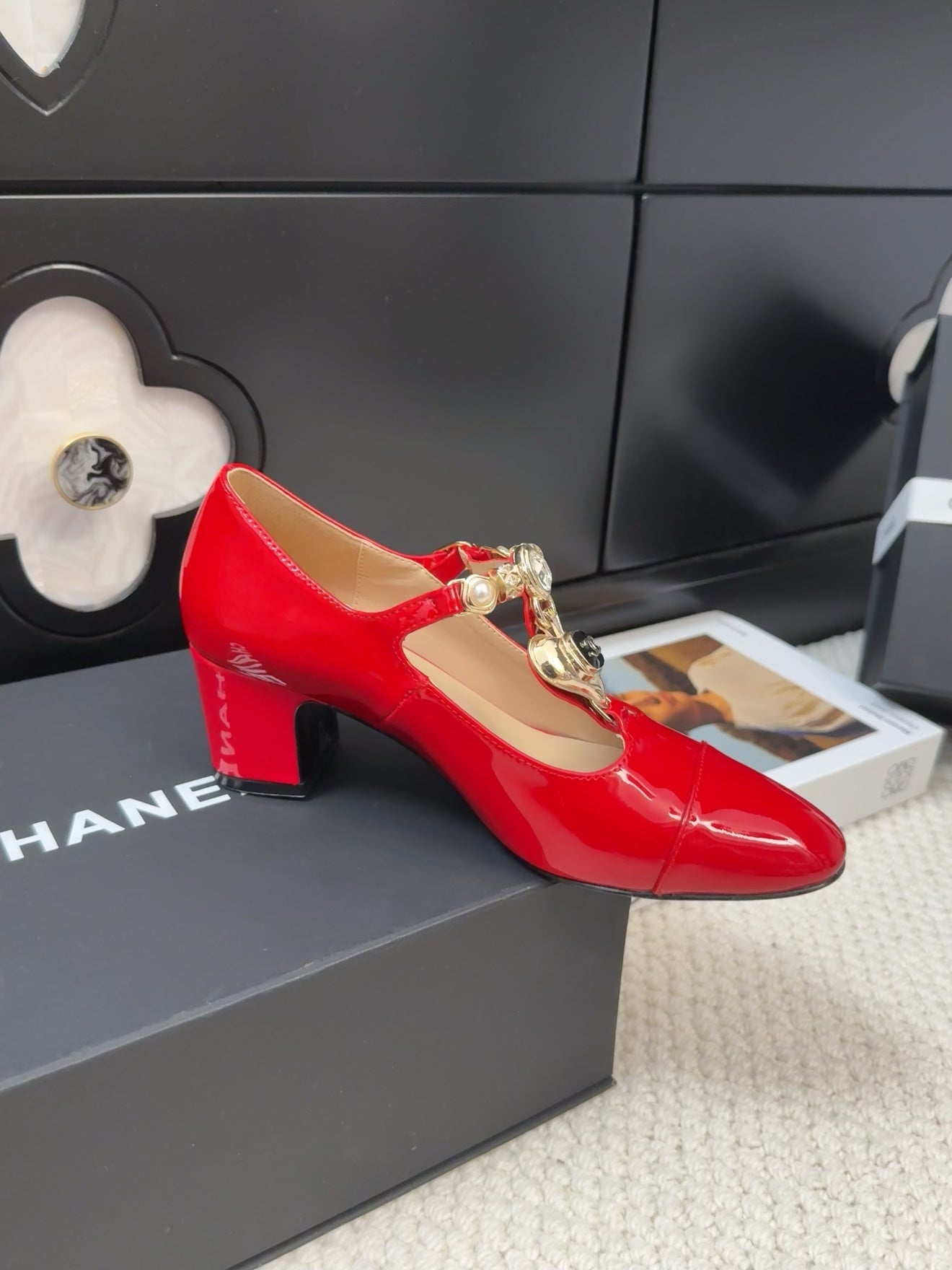 MARY JANE SHOES IN RUBY RED PATENT CALFSKIN 55 MM - 35