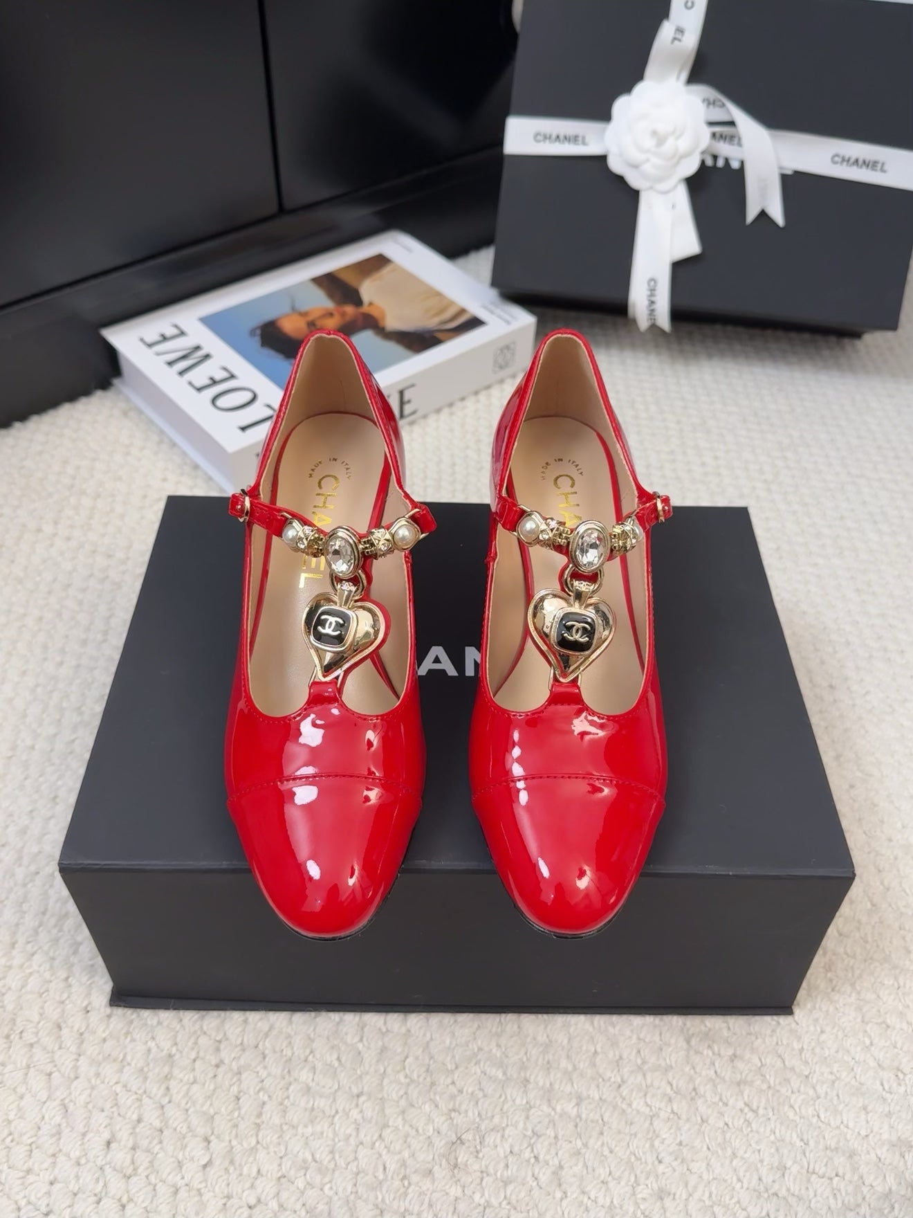 MARY JANE SHOES IN RUBY RED PATENT CALFSKIN 55 MM - 35