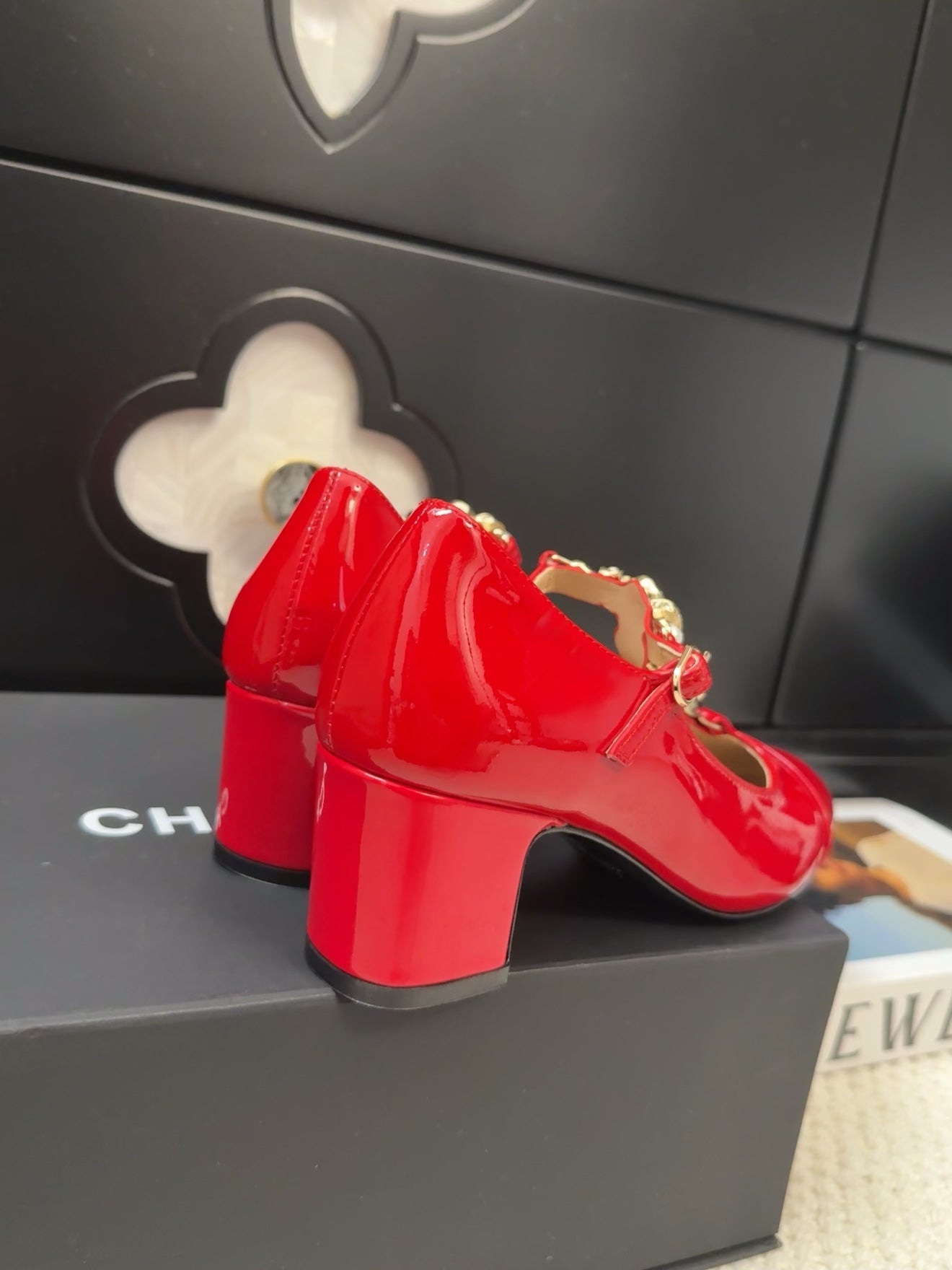 MARY JANE SHOES IN RUBY RED PATENT CALFSKIN 55 MM - 35