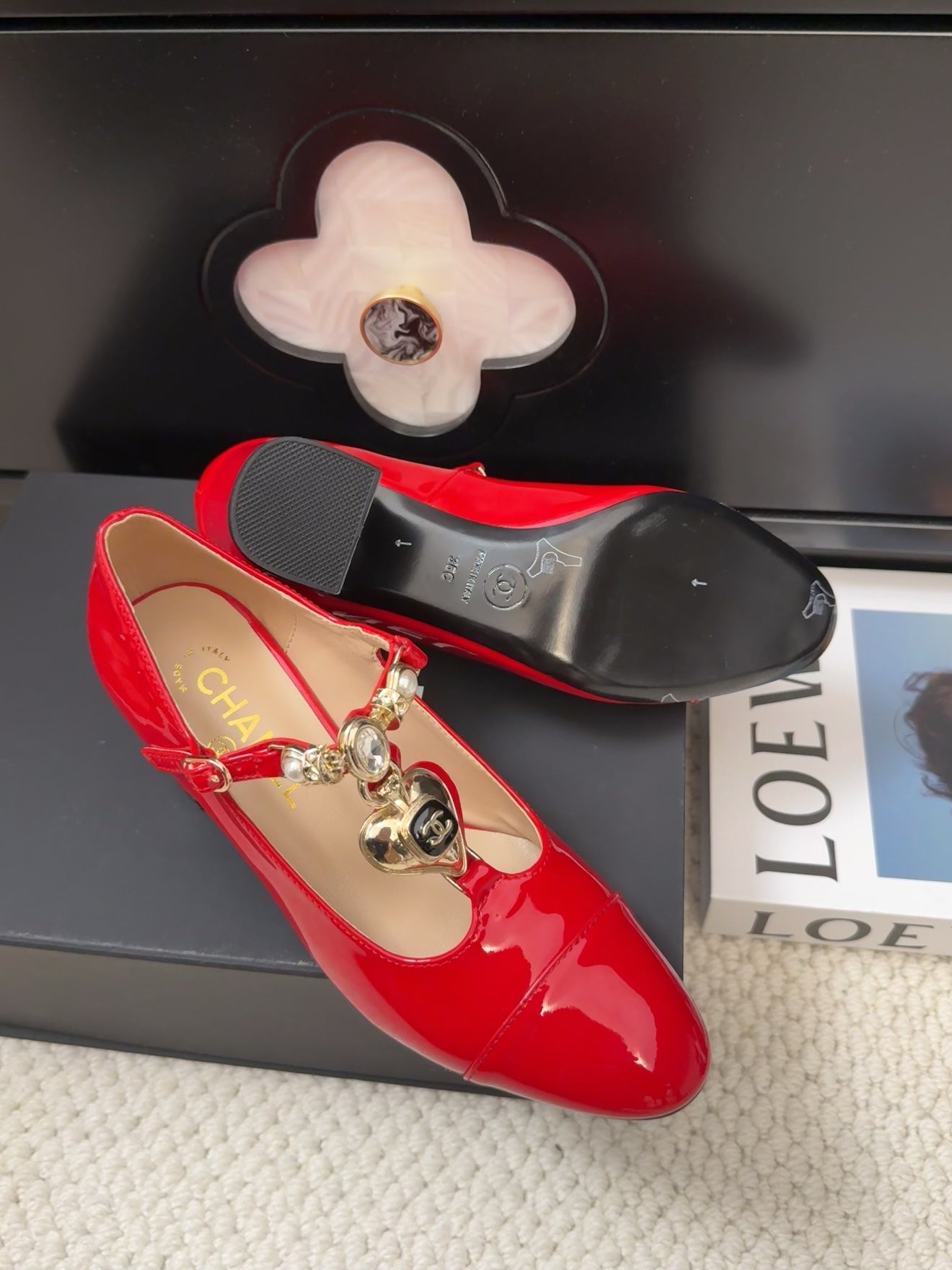 MARY JANE SHOES IN RUBY RED PATENT CALFSKIN 55 MM - 35