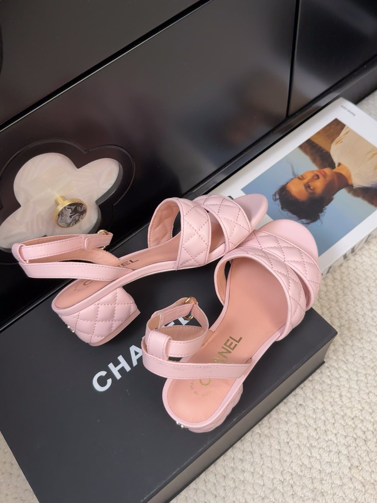 25C Sandal 45mm Open Heel Pink Lambskin 233489 - 35