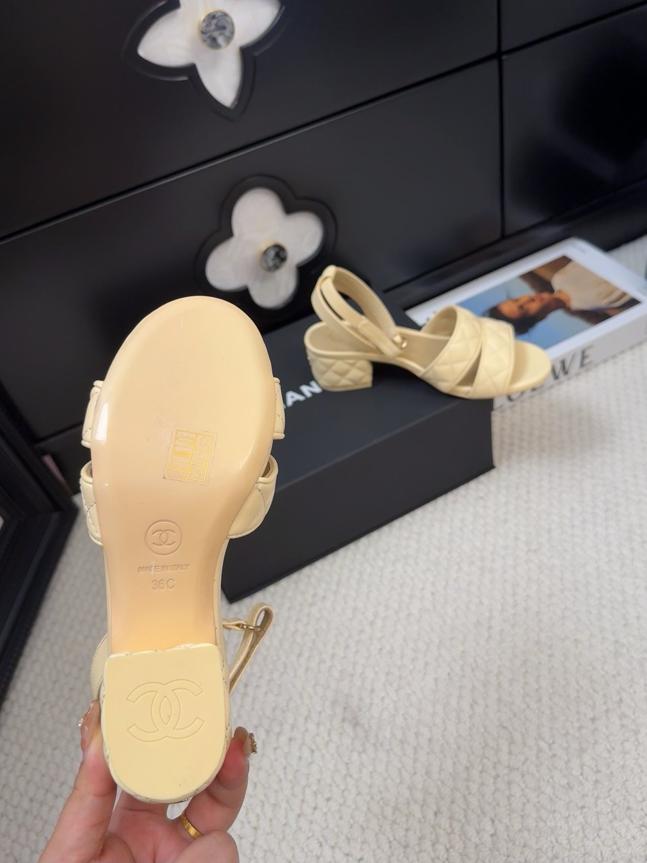 25C Sandal 45mm Open Heel Beige Lambskin 233490 - 35