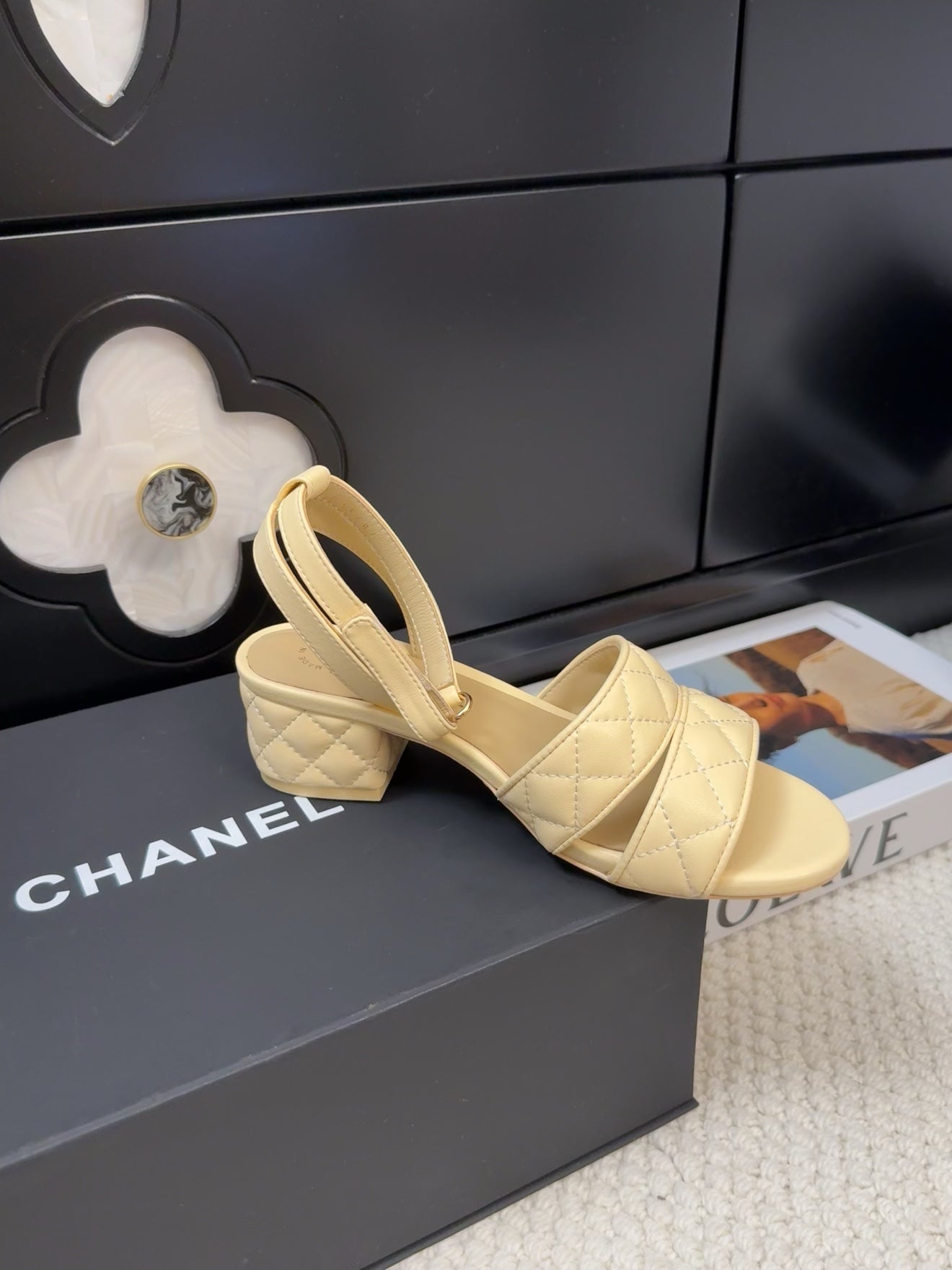 25C Sandal 45mm Open Heel Beige Lambskin 233490 - 35