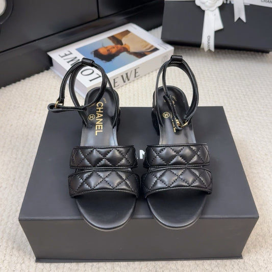 25C Sandal 45mm Open Heel Black Lambskin 233491 - 35