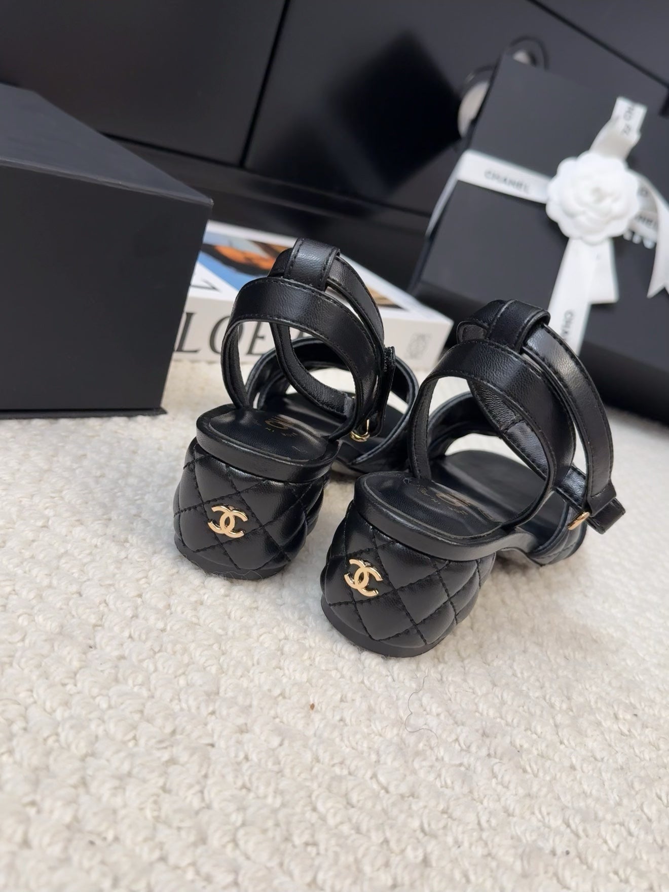25C Sandal 45mm Open Heel Black Lambskin 233491 - 35