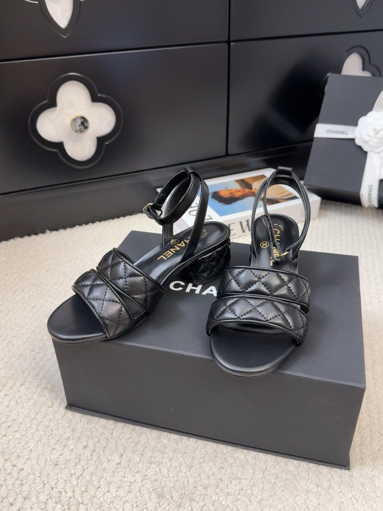 25C Sandal 45mm Open Heel Black Lambskin 233491 - 35