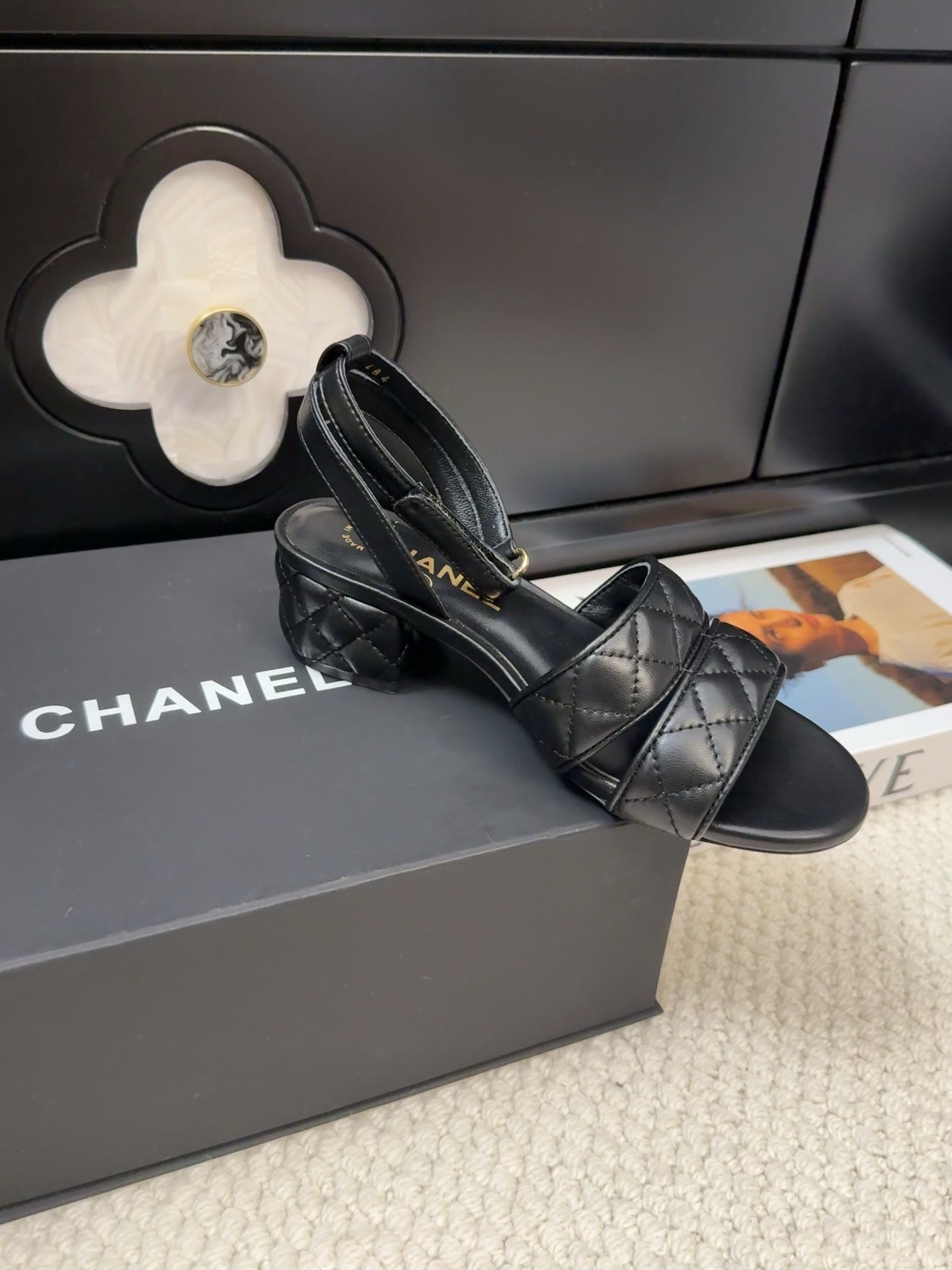 25C Sandal 45mm Open Heel Black Lambskin 233491 - 35