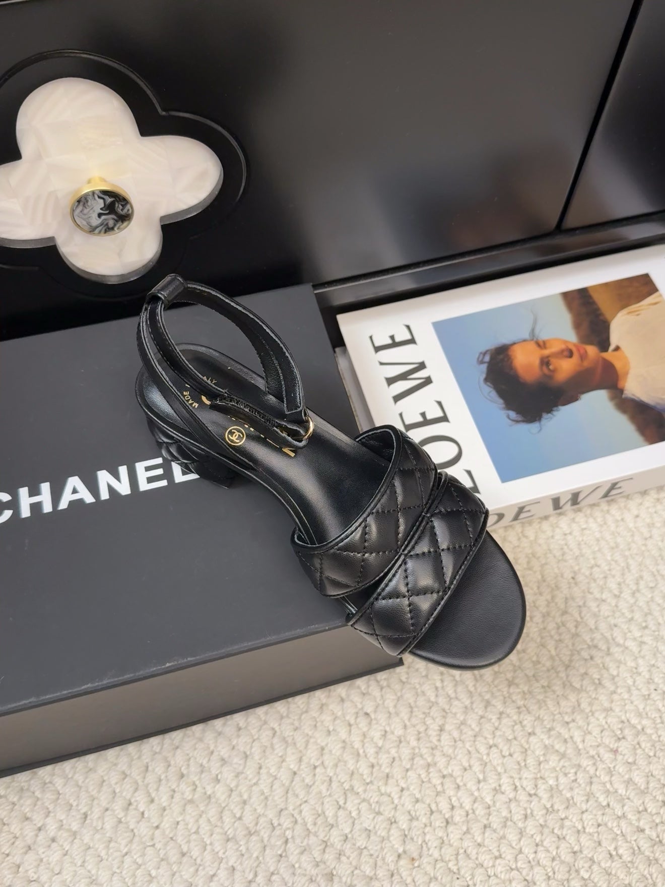 25C Sandal 45mm Open Heel Black Lambskin 233491 - 35