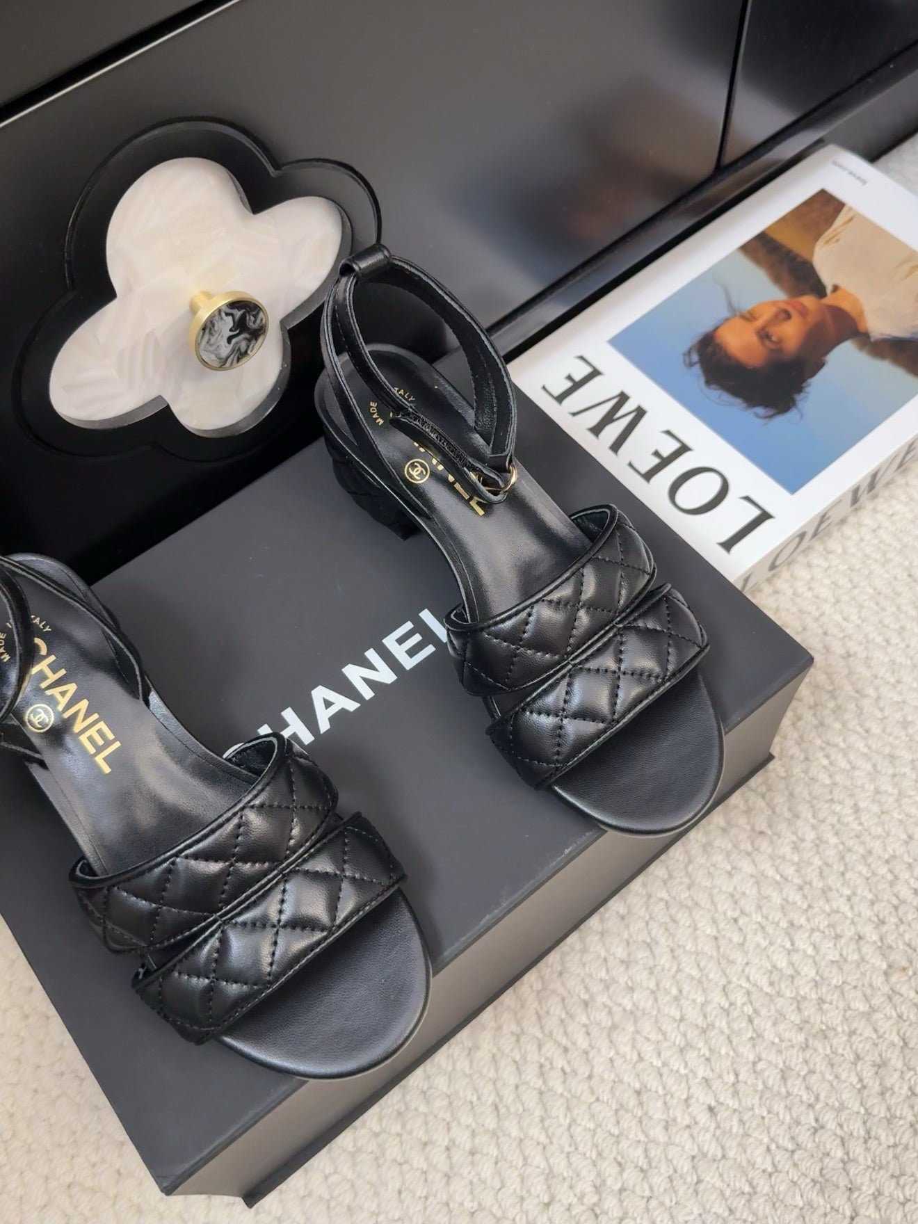 25C Sandal 45mm Open Heel Black Lambskin 233491 - 35