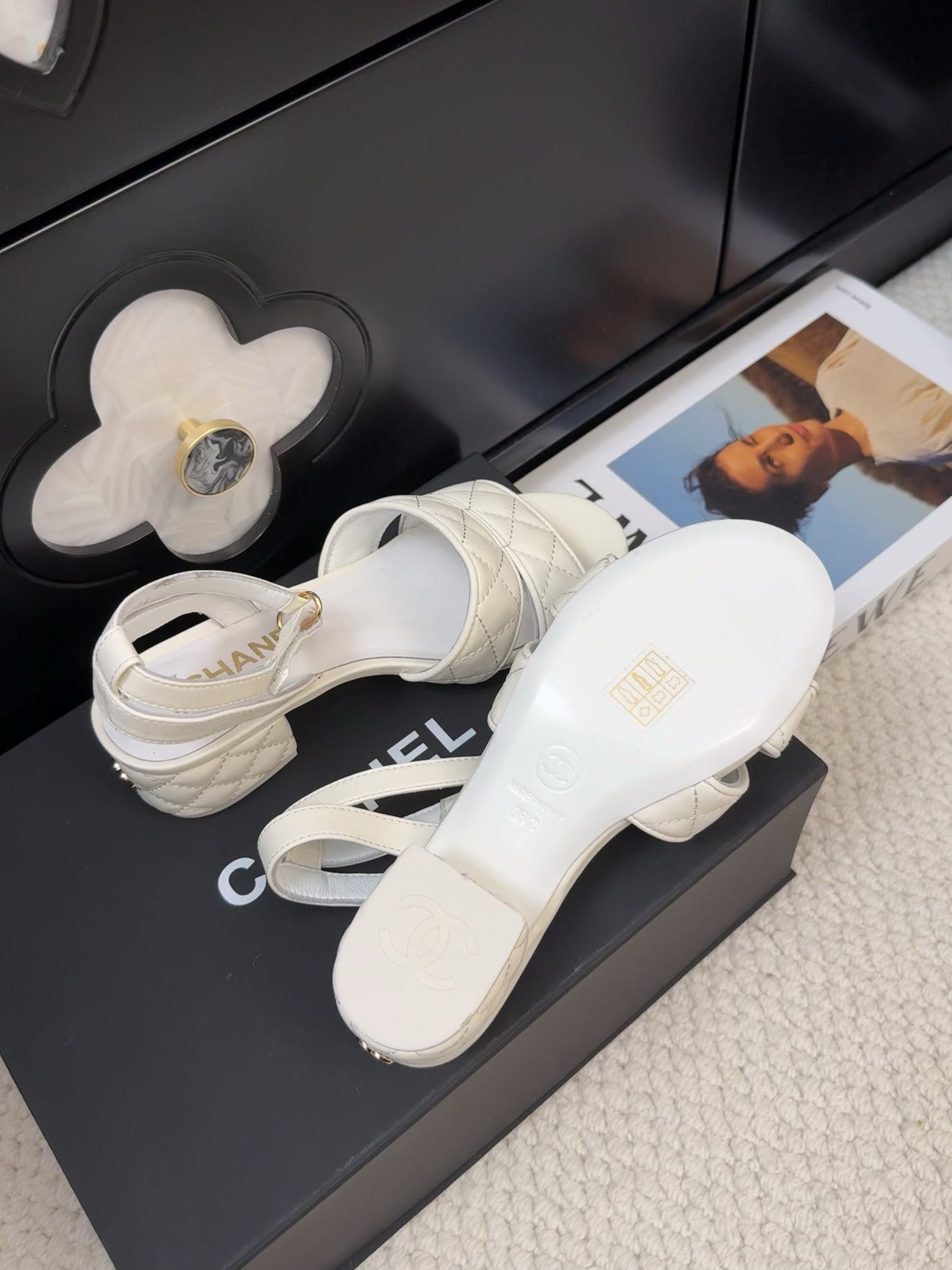 25C Sandal 45mm Open Heel White Lambskin 233492 - 35