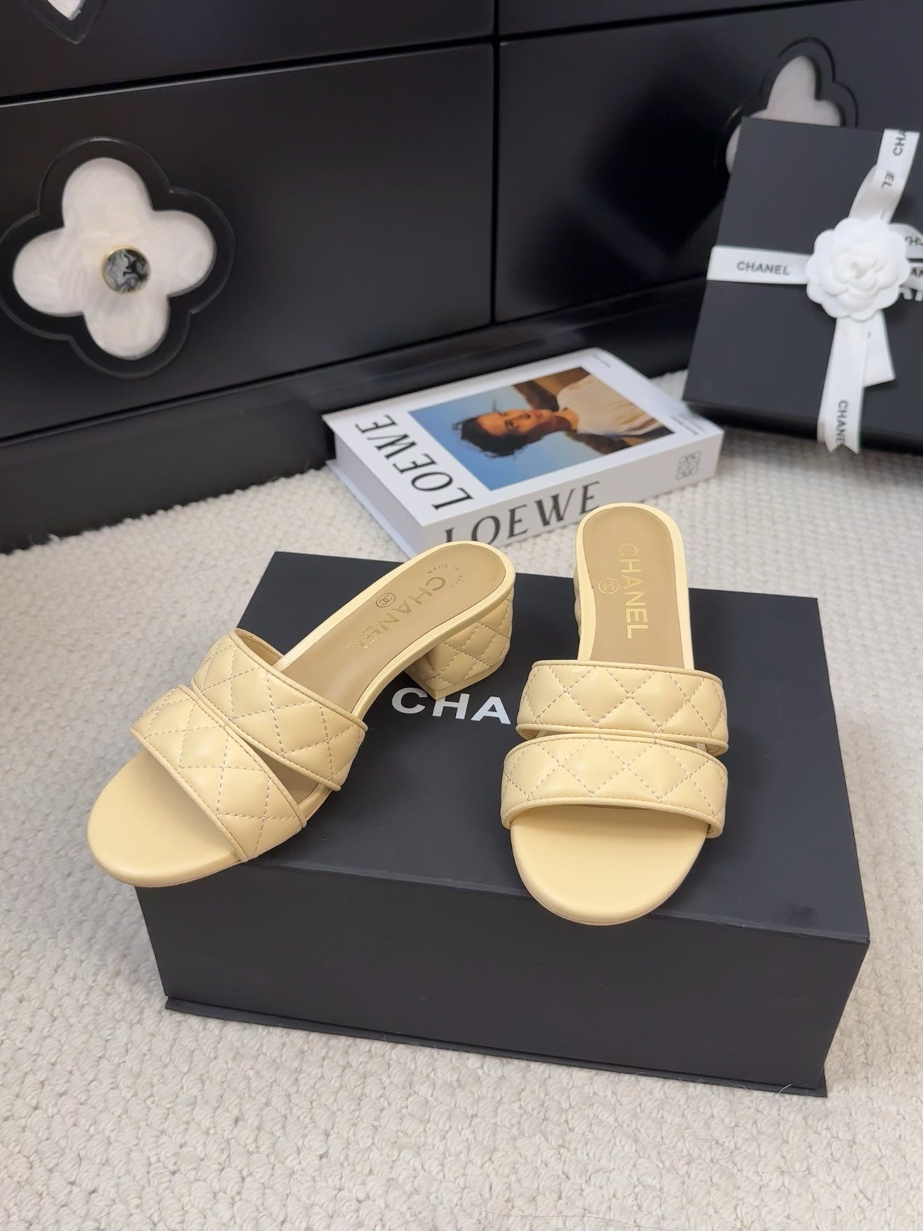 CC 25C Mule Sandal 45mm Open Heel Beige Lambskin 233493 - 35