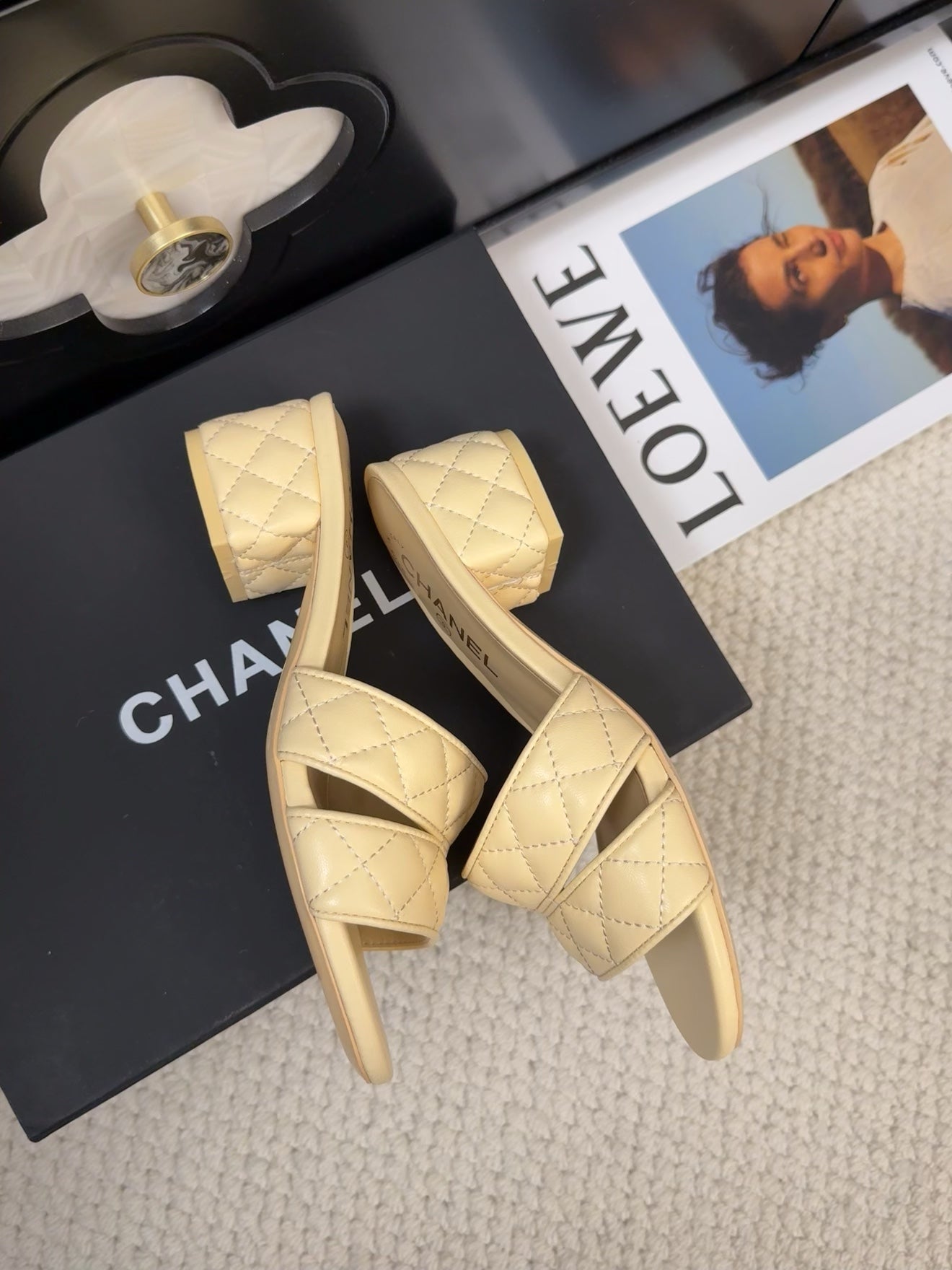 CC 25C Mule Sandal 45mm Open Heel Beige Lambskin 233493 - 35