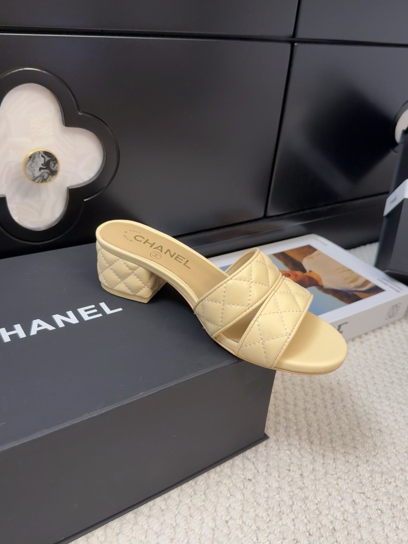 CC 25C Mule Sandal 45mm Open Heel Beige Lambskin 233493 - 35
