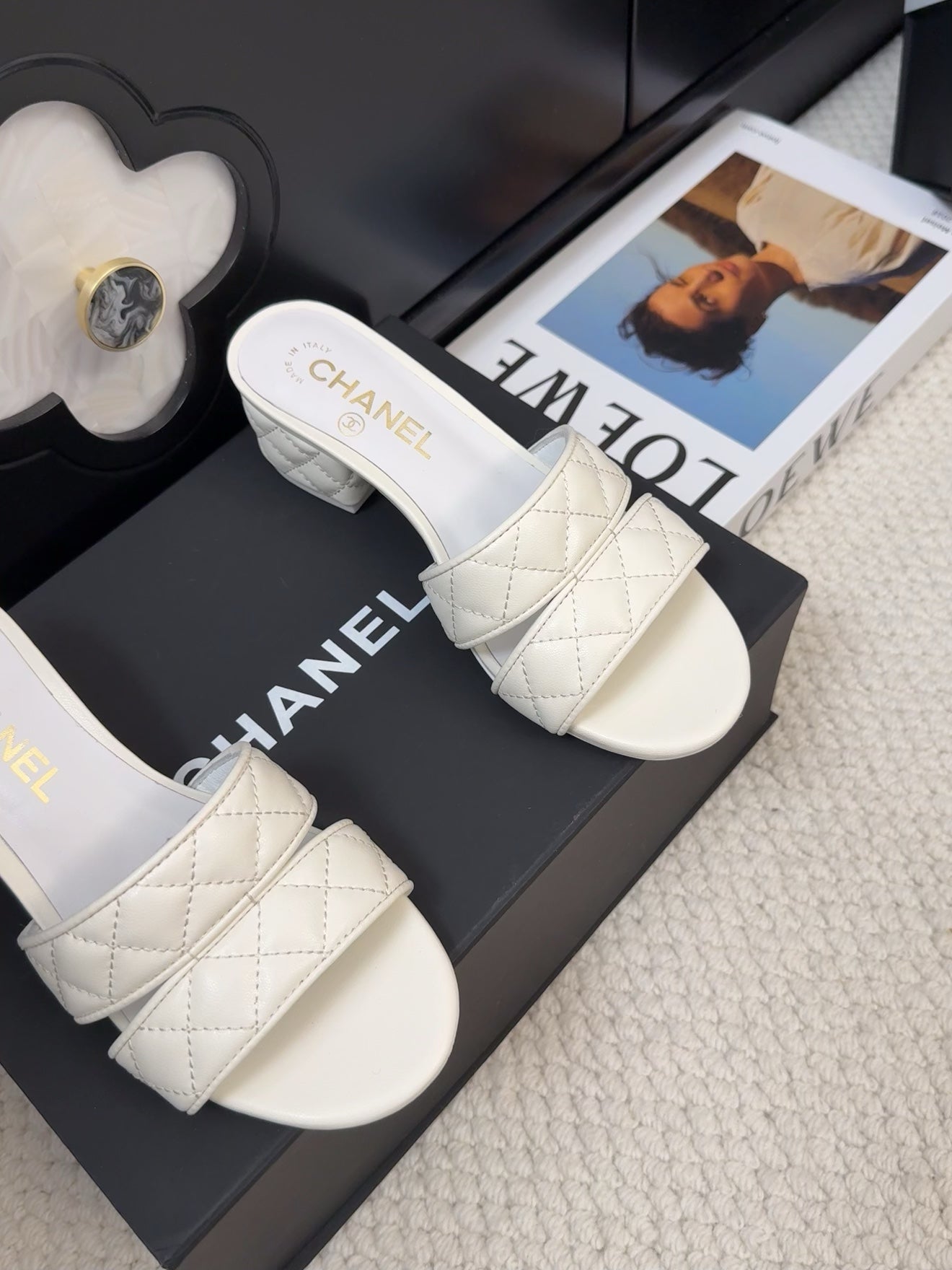 CC 25C Mule Sandal 45mm Open Heel White Lambskin 233495 - 35