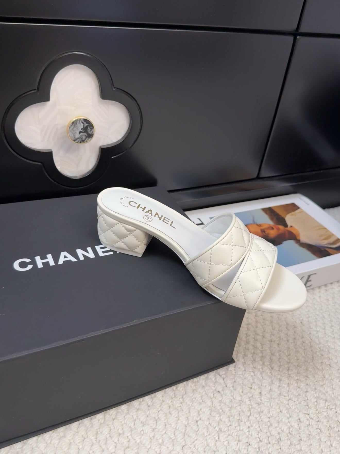 CC 25C Mule Sandal 45mm Open Heel White Lambskin 233495 - 35