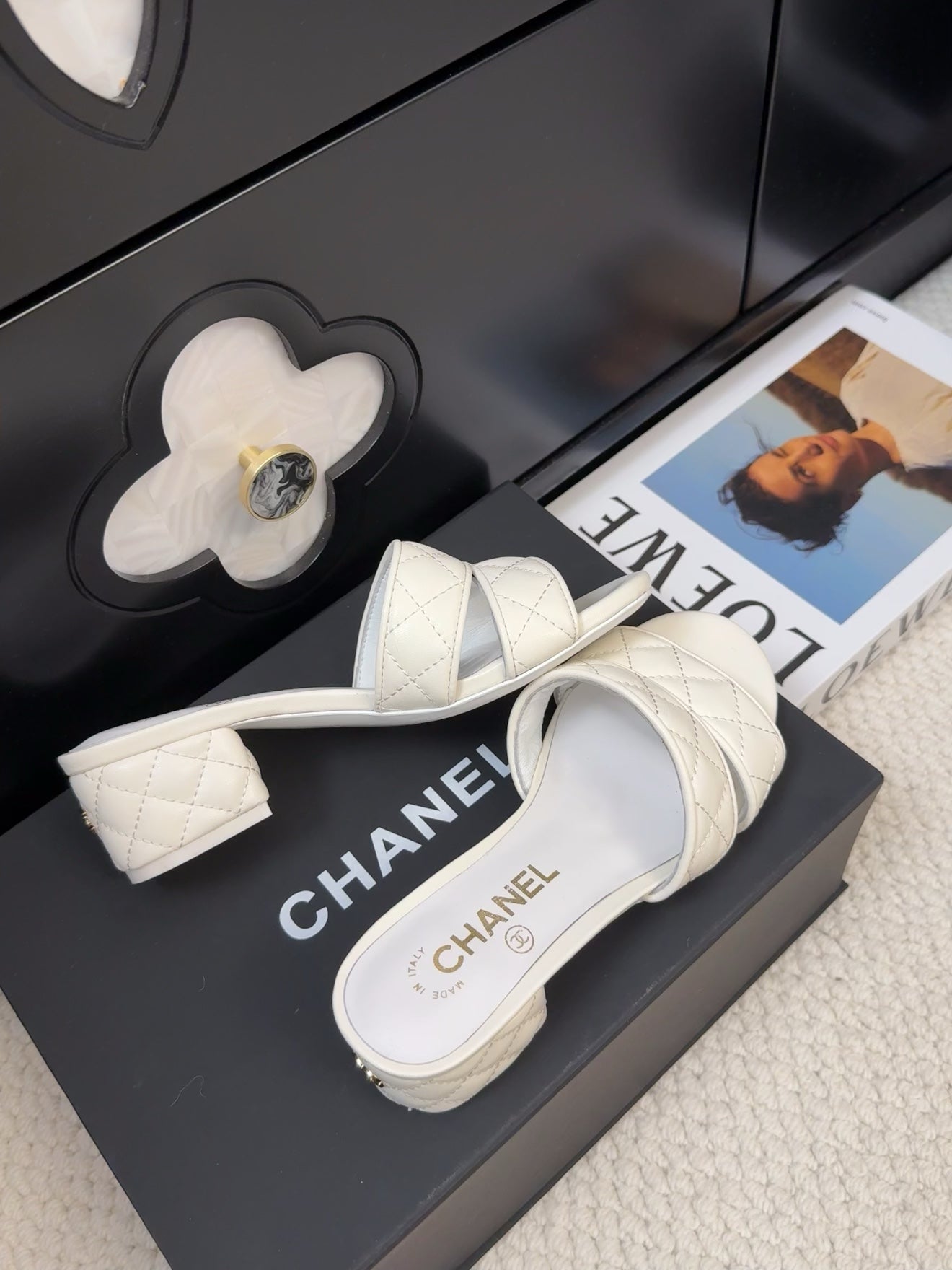 CC 25C Mule Sandal 45mm Open Heel White Lambskin 233495 - 35