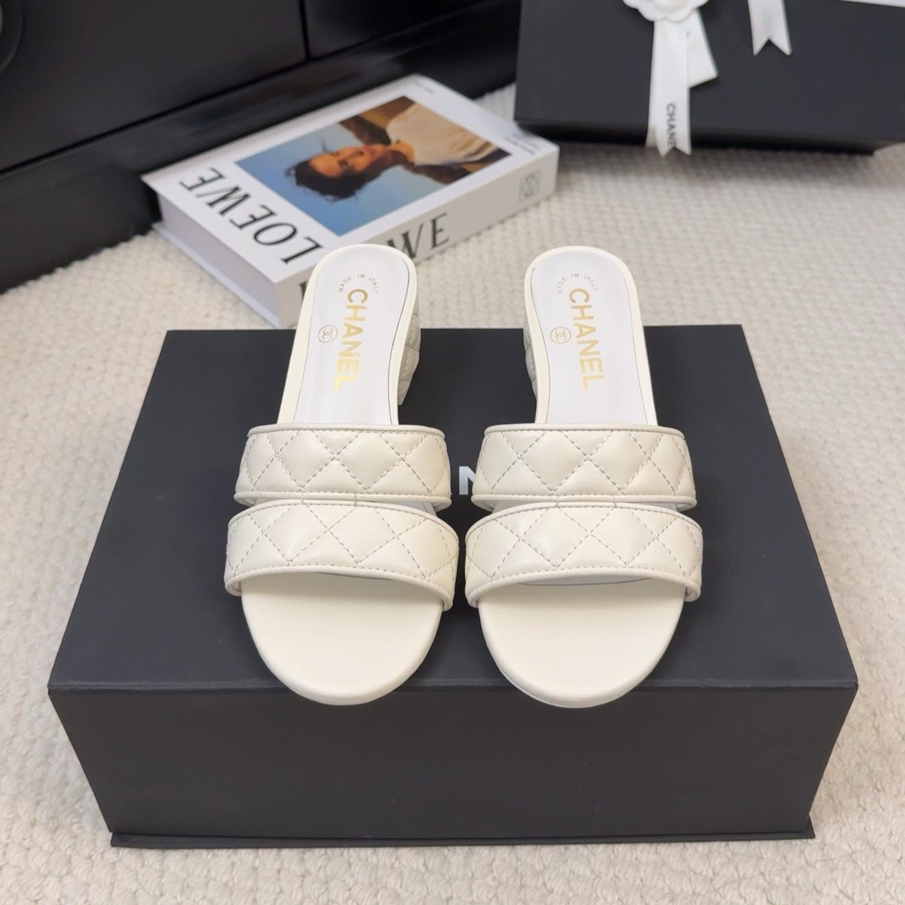 CC 25C Mule Sandal 45mm Open Heel White Lambskin 233495 - 35