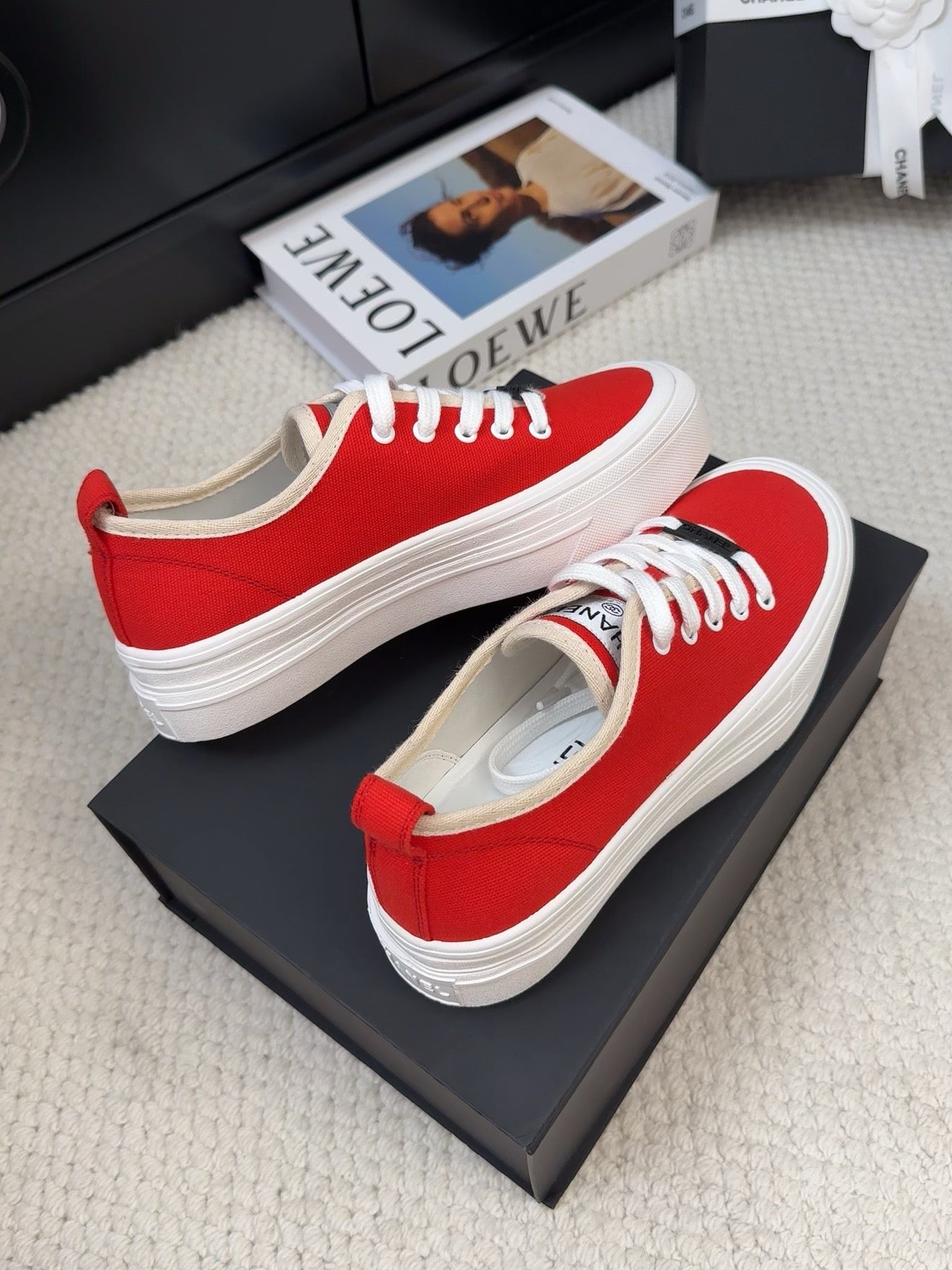 TRAINERS SHOES IN ORANGE RED FABRIC - 35