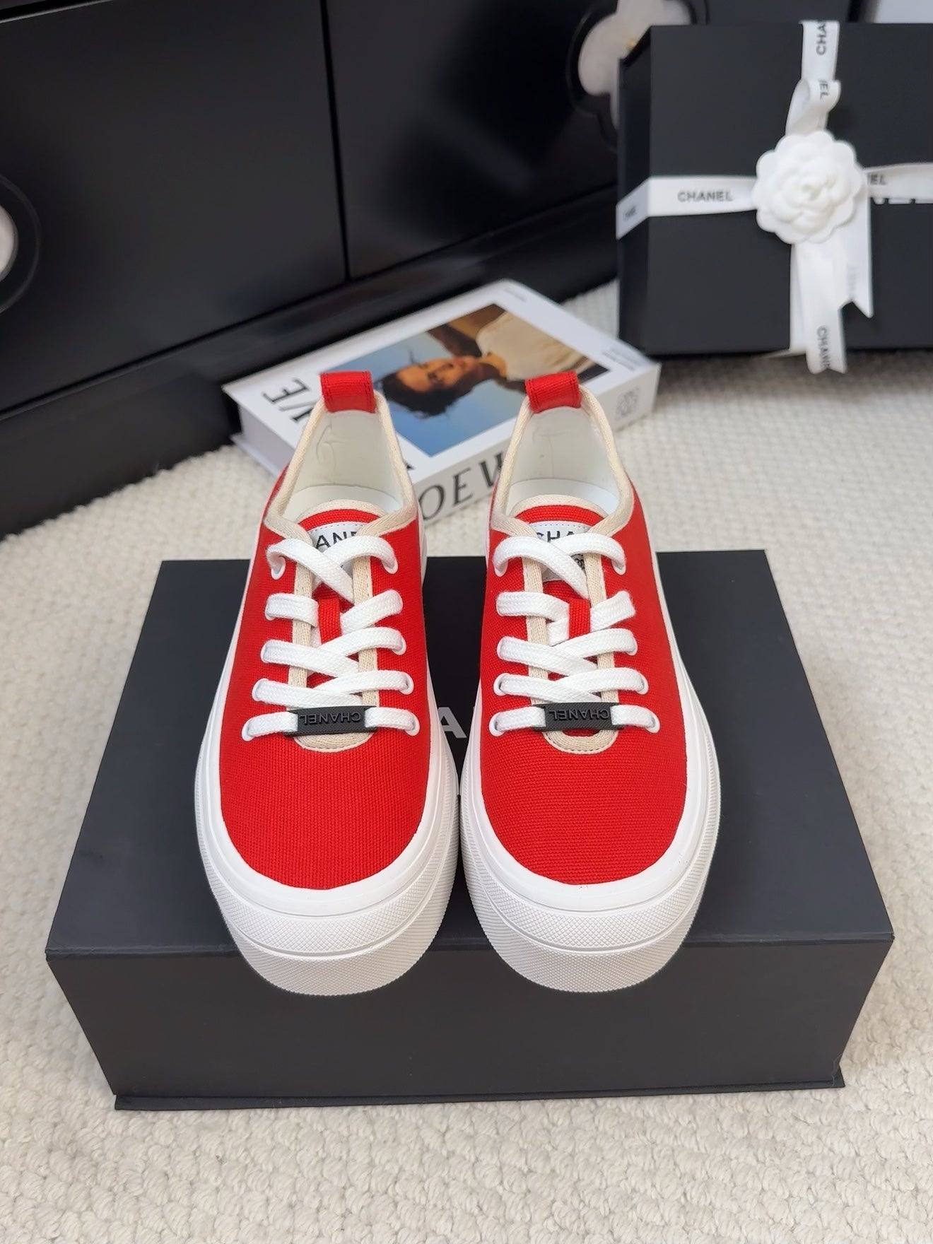 TRAINERS SHOES IN ORANGE RED FABRIC - 35
