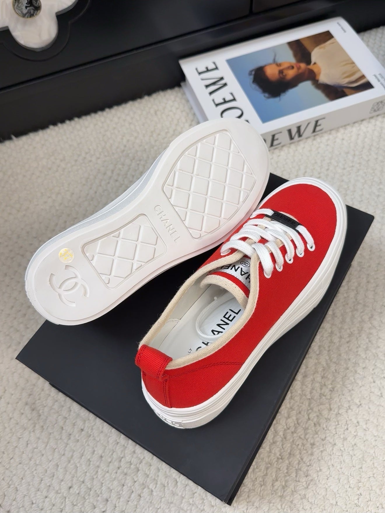 TRAINERS SHOES IN ORANGE RED FABRIC - 35