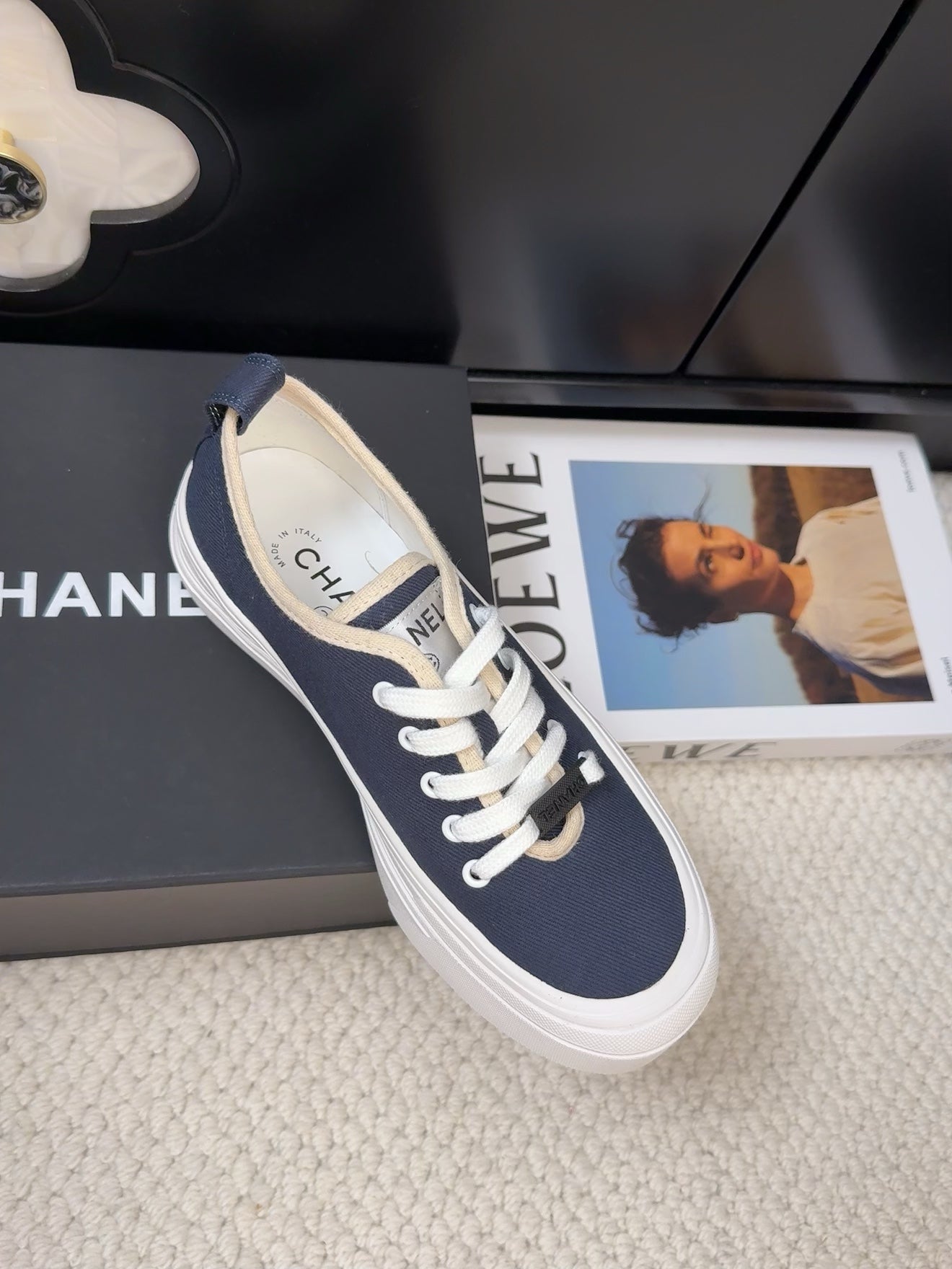 TRAINERS SHOES IN NAVY BLUE FABRIC - 35