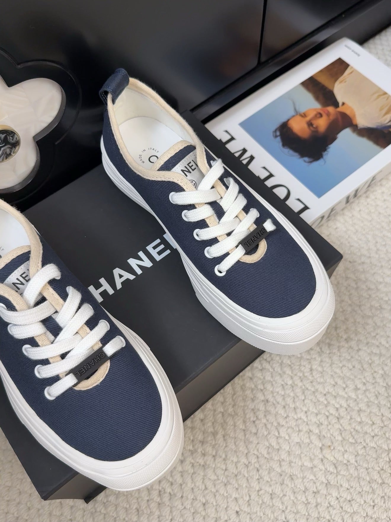 TRAINERS SHOES IN NAVY BLUE FABRIC - 35