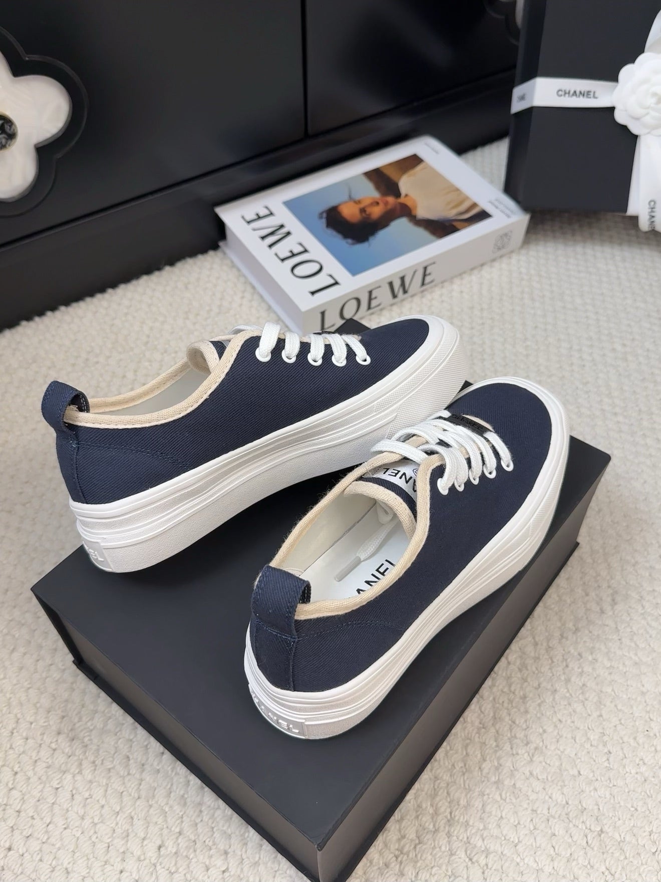 TRAINERS SHOES IN NAVY BLUE FABRIC - 35