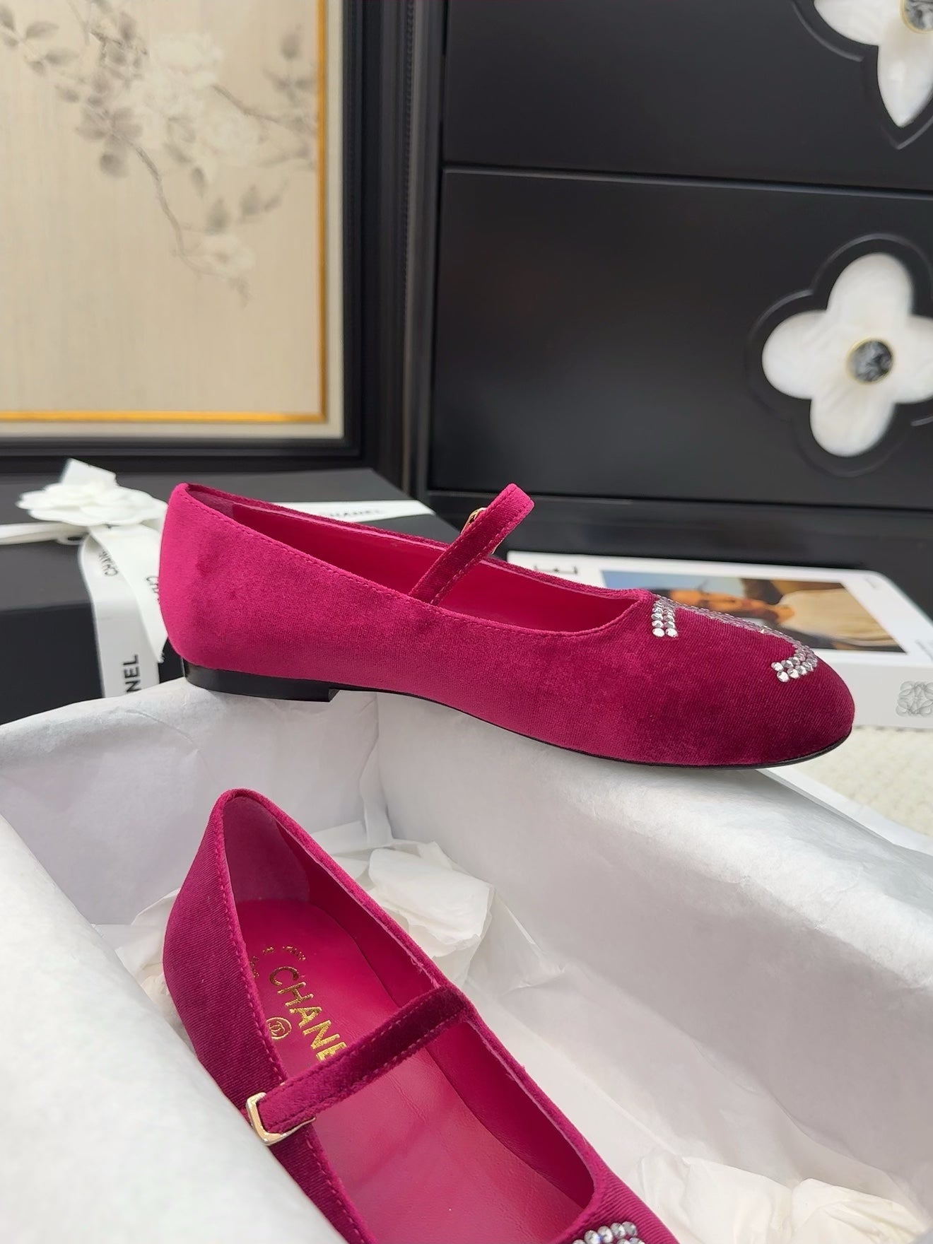 MARY JANE SHOES IN JAM PURPLE VELVET WITH CRYSTALS LOGO - 34