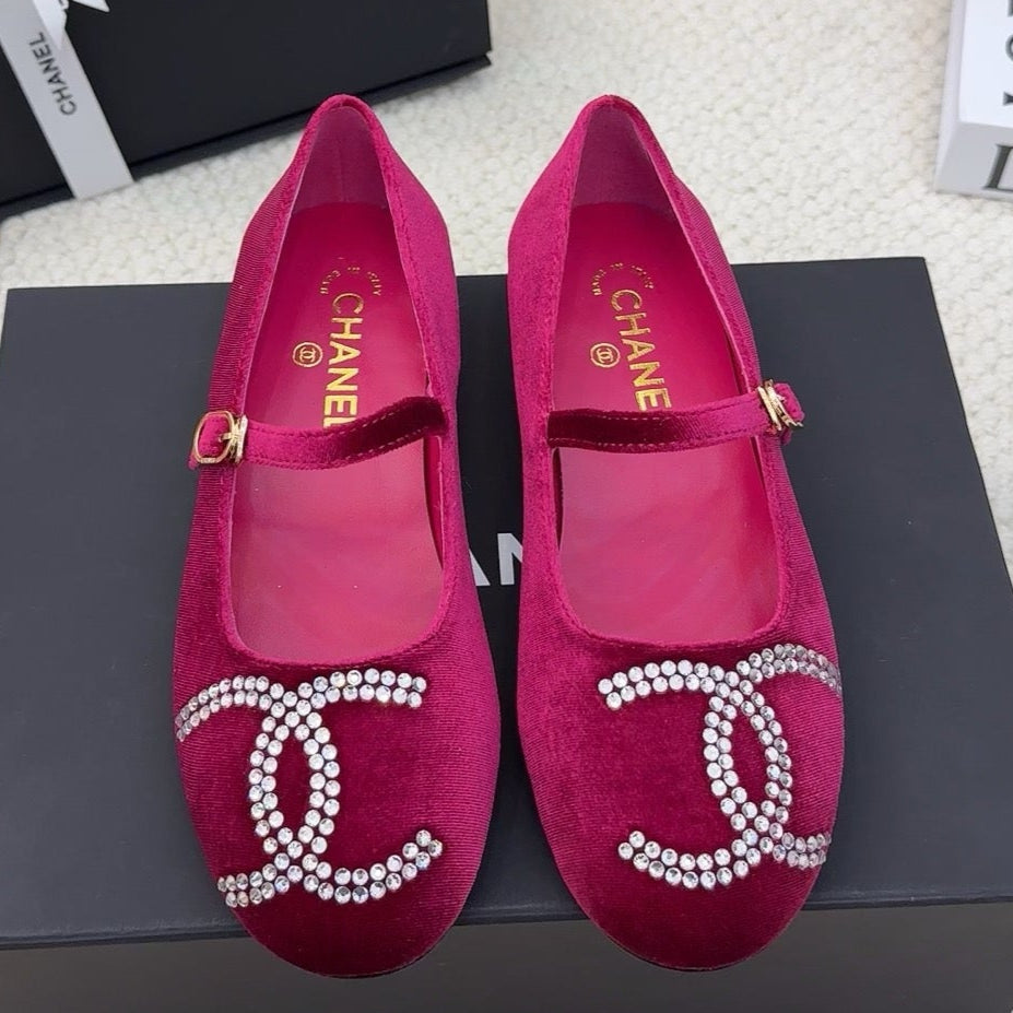 MARY JANE SHOES IN JAM PURPLE VELVET WITH CRYSTALS LOGO - 34