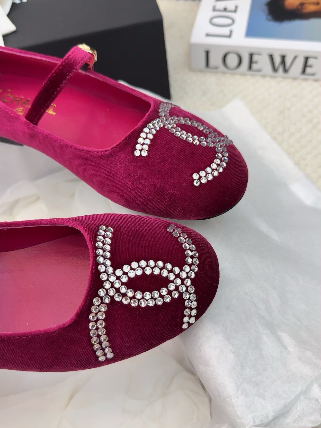 MARY JANE SHOES IN JAM PURPLE VELVET WITH CRYSTALS LOGO - 34