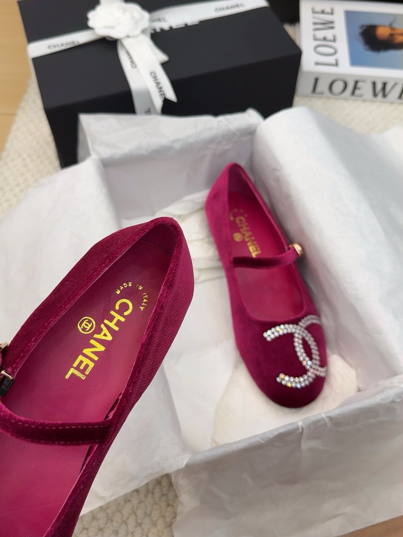MARY JANE SHOES IN JAM PURPLE VELVET WITH CRYSTALS LOGO - 34