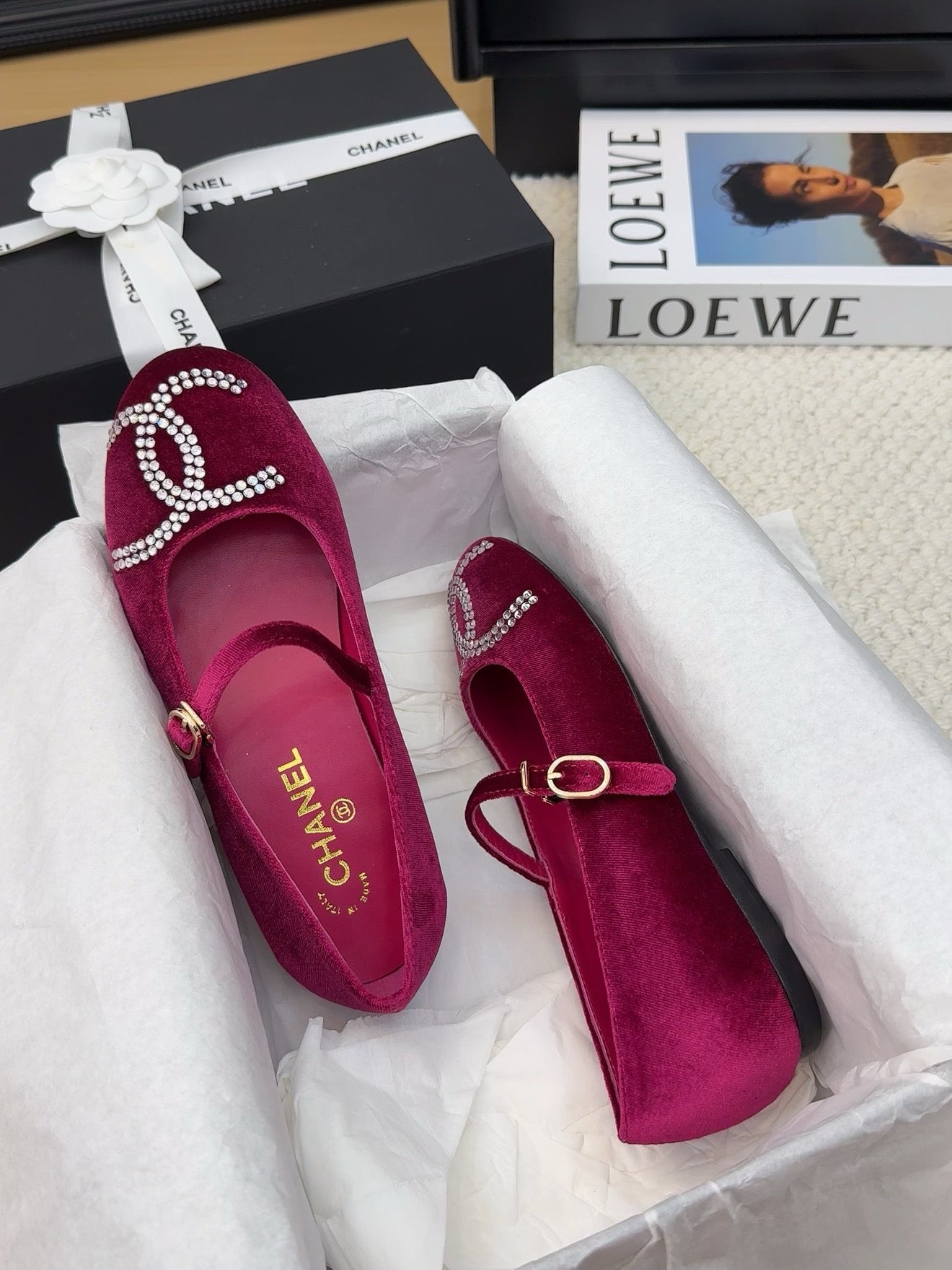 MARY JANE SHOES IN JAM PURPLE VELVET WITH CRYSTALS LOGO - 34