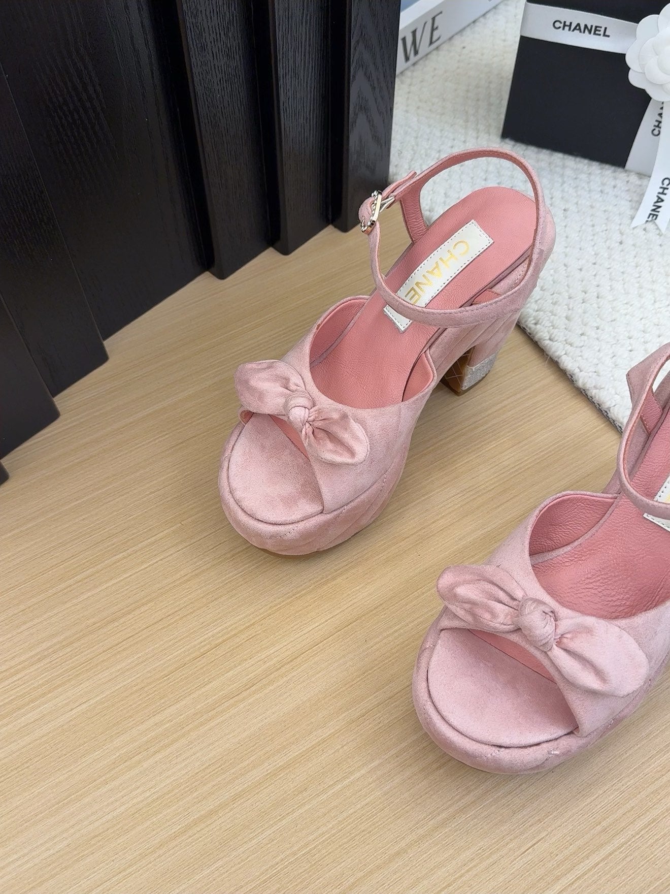 HIGH 12 CM PLATFORM SANDALS IN BLUSH PINK SUEDE - 34