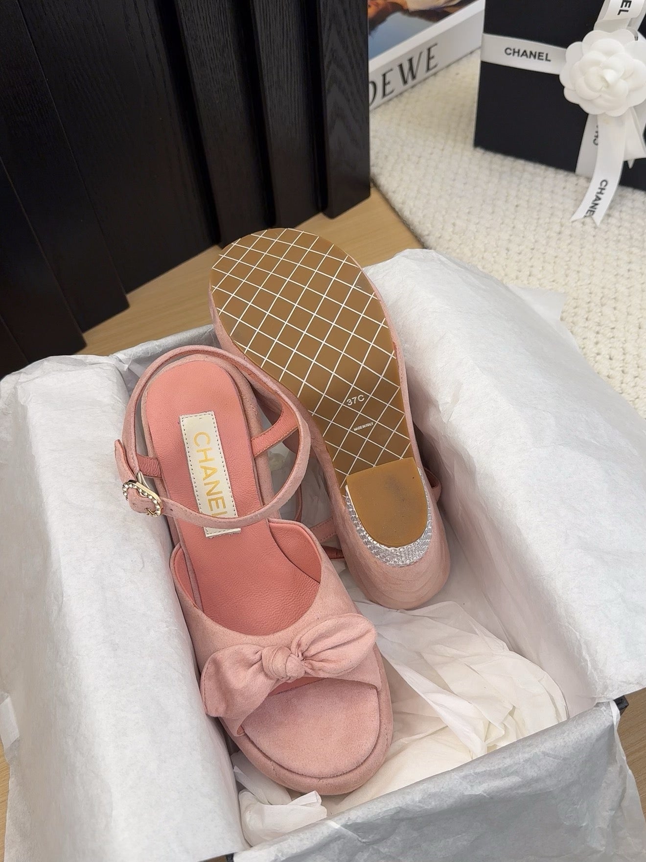 HIGH 12 CM PLATFORM SANDALS IN BLUSH PINK SUEDE - 34