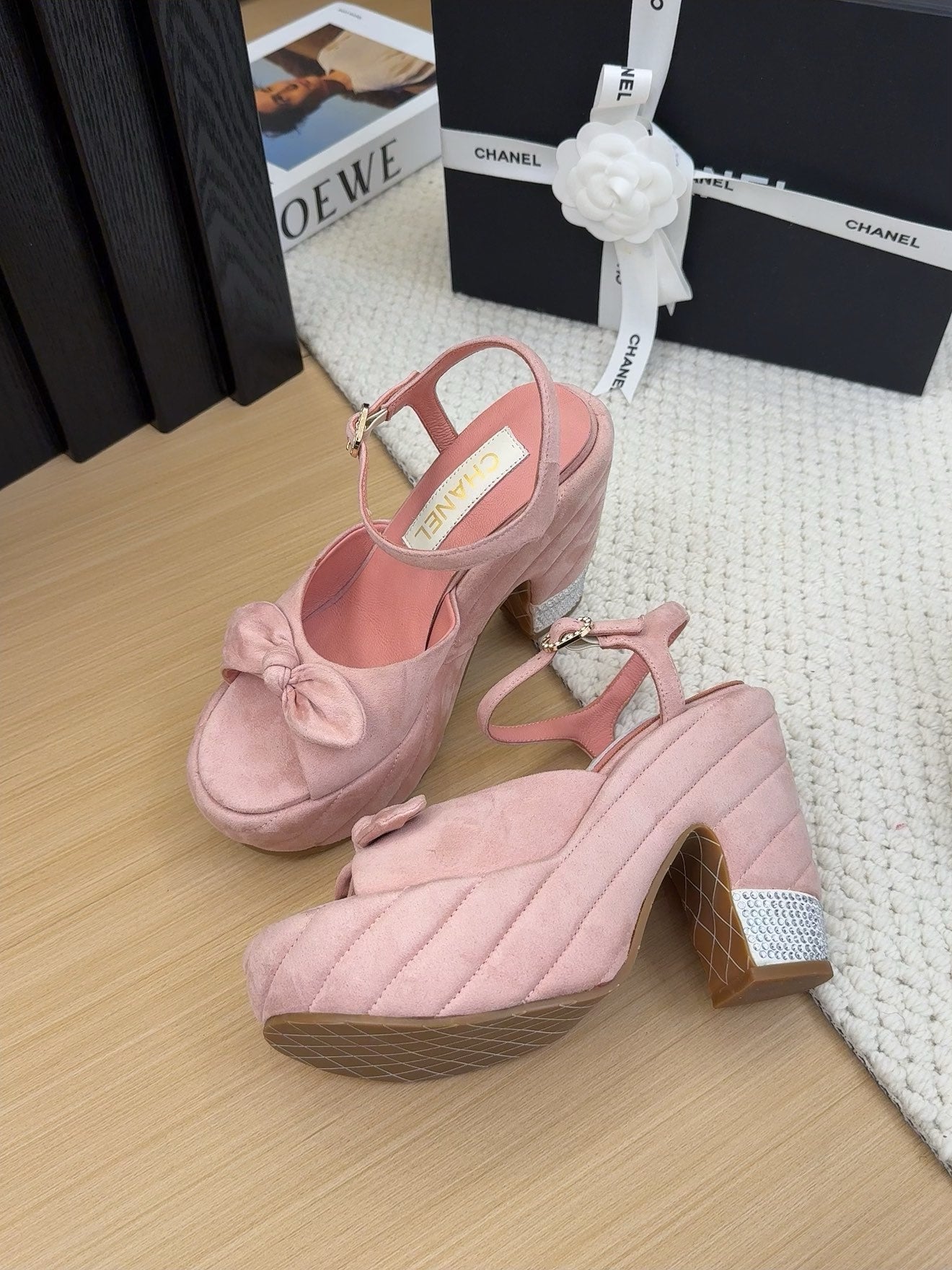 HIGH 12 CM PLATFORM SANDALS IN BLUSH PINK SUEDE - 34