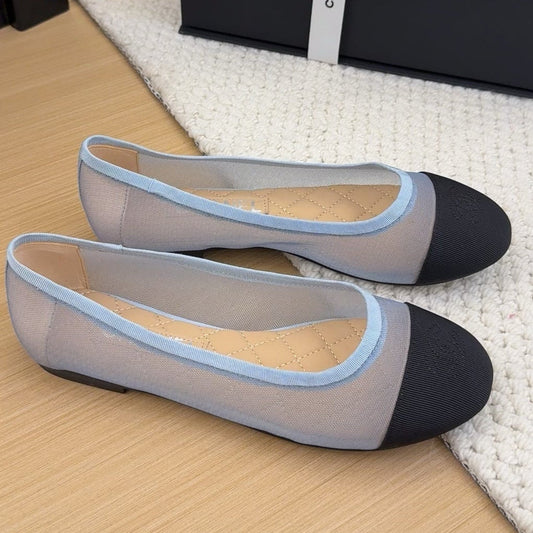 BALLET FLAT IN BLACK FABRIC AND BABY BLUE MESH - 34